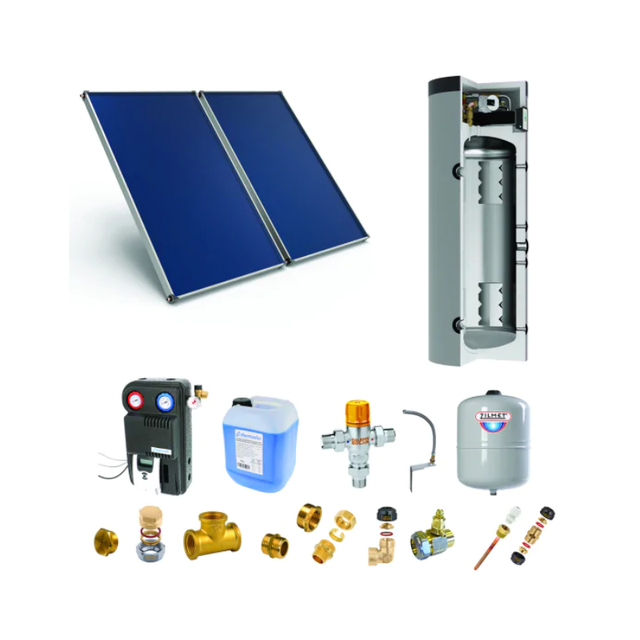 Chauffe-eau solaire toiture incliné 2 capteurs solaires. ballon 200L prod ECS instantanée - THERMADOR - PSOLCHECSPBM22