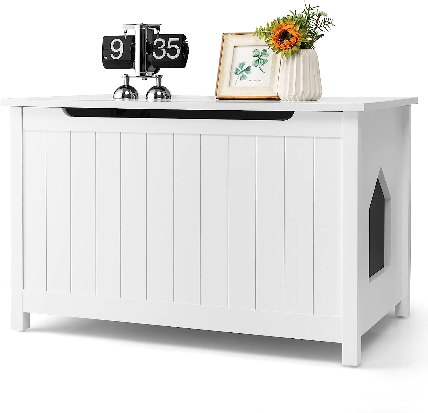 Mobile Lettiera Per Gatti Feandrea - Con Divisorio, Tavolino, Bianco, 80x53x50cm - Foto 6