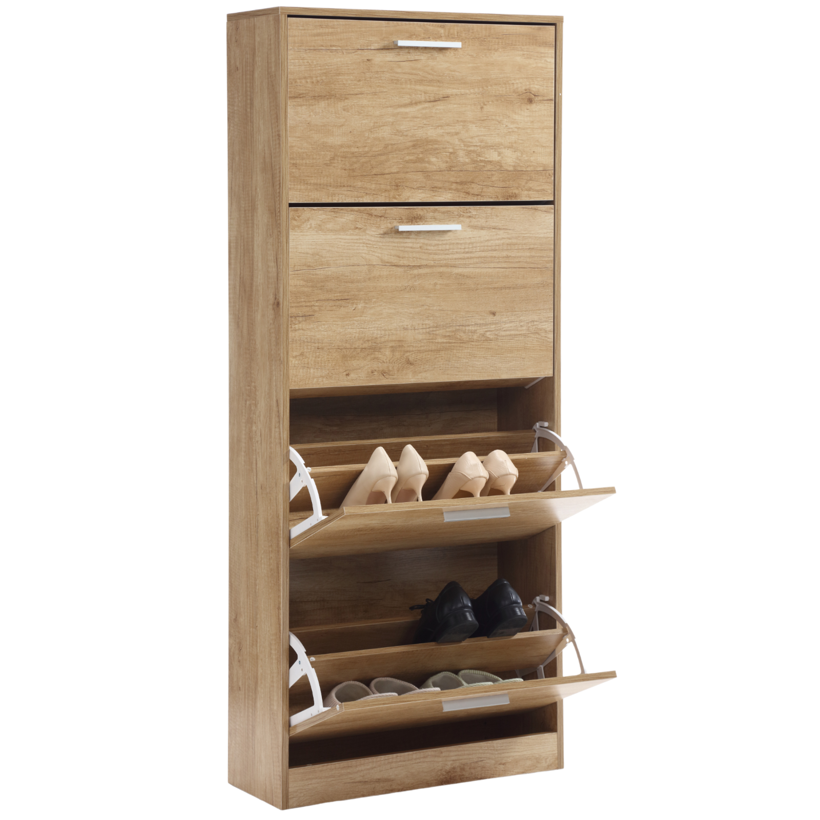 Meuble à chaussures gain de place 4 portes Double étagères cm 63x24x155 en bois pour entrée Slim, Chêne - ZIK - 3