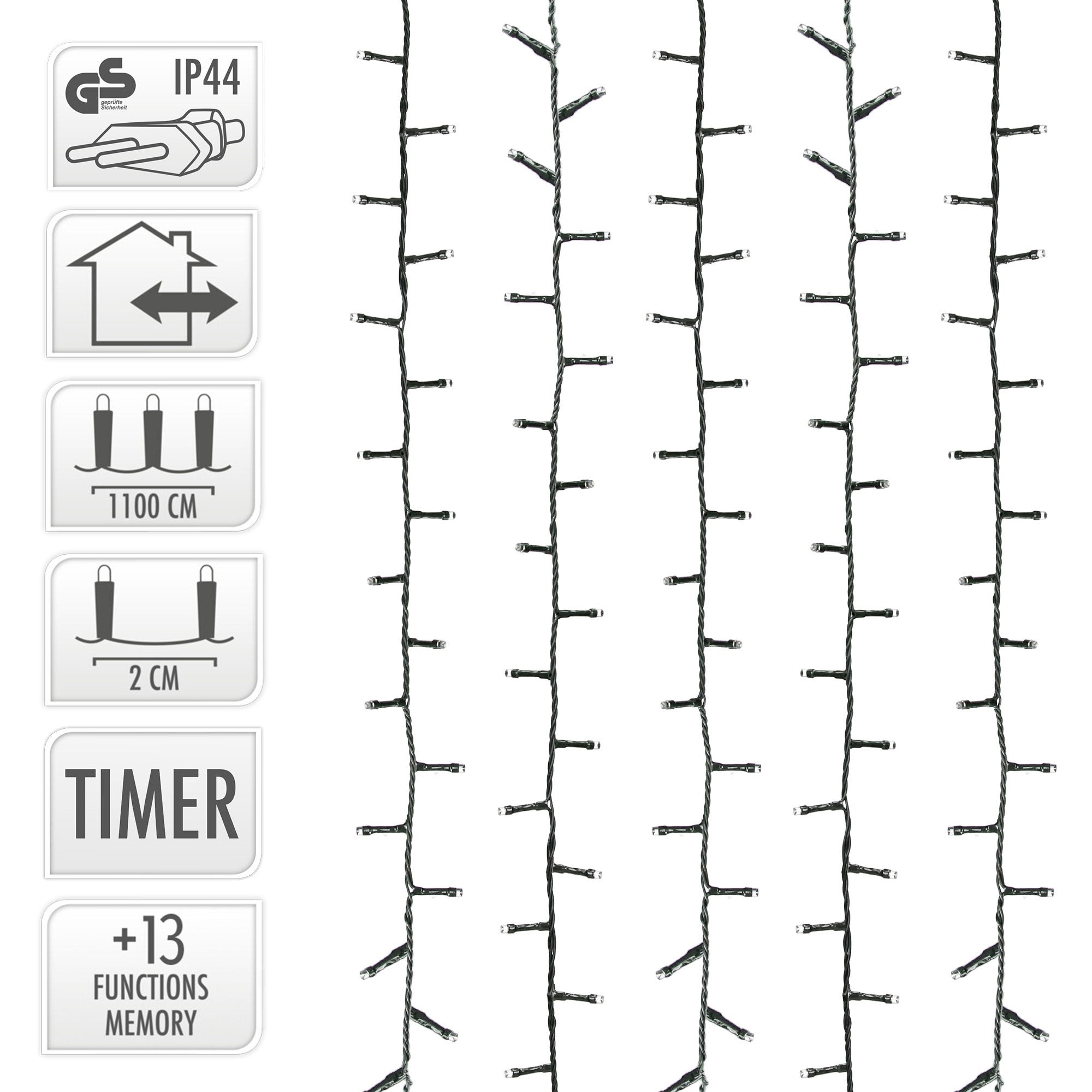 ECD Germany lampki choinkowe solarne 11 m 560 LED ciepłe białe wodoodporne IP44 z pilotem i timerem 13 trybów dekoracja ogrodowa na boże narodzenie - 4