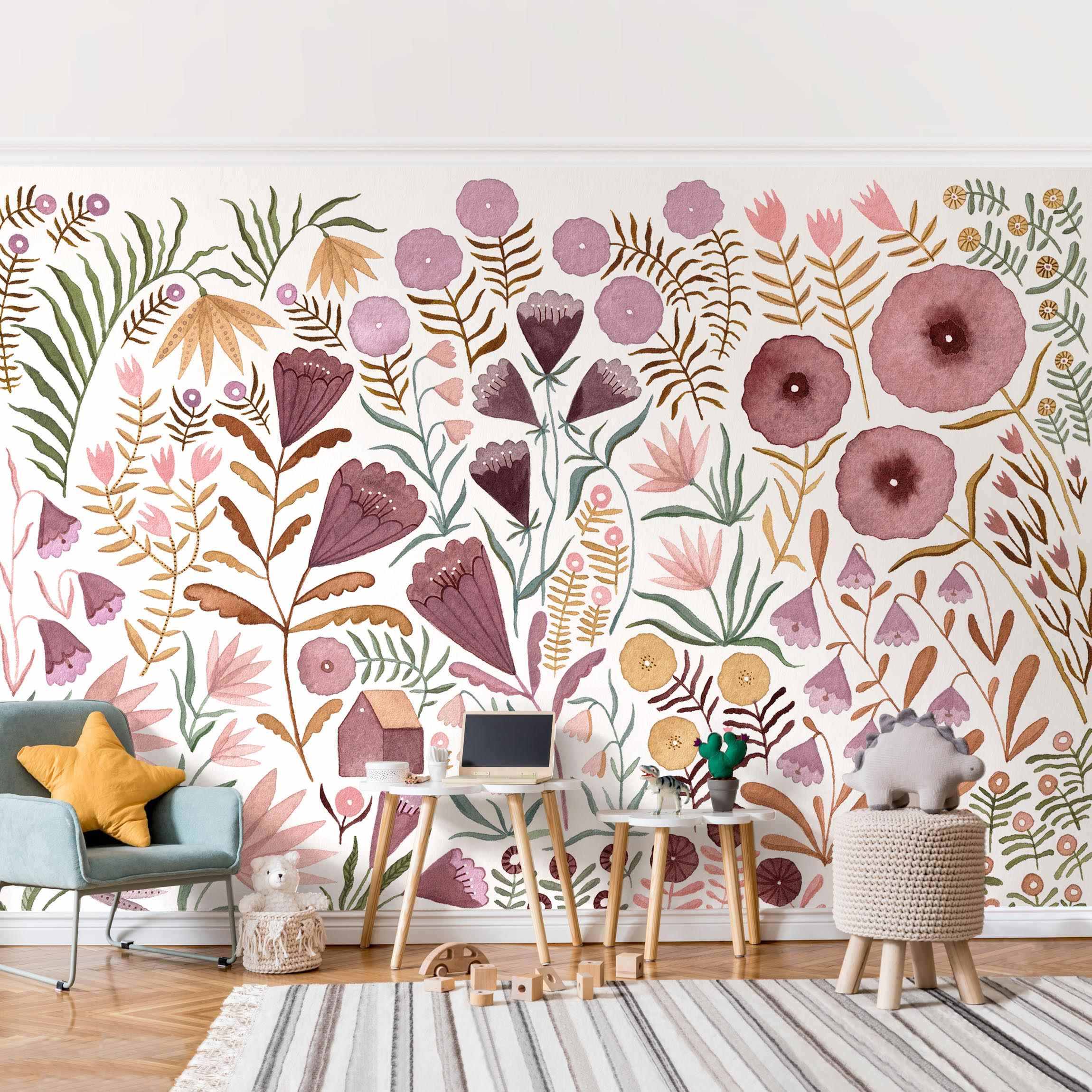 Papel pintado fotomural acuarela flores 395 - salón habitación niña habitación infantil dormitorio juvenil - tnt 288 x 190 cm adhesivo