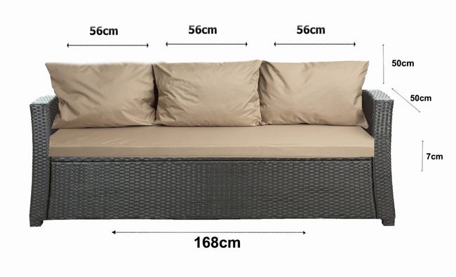 Cuscini per divano da giardino in polyrattan 168x50x7+3*56x50cm
