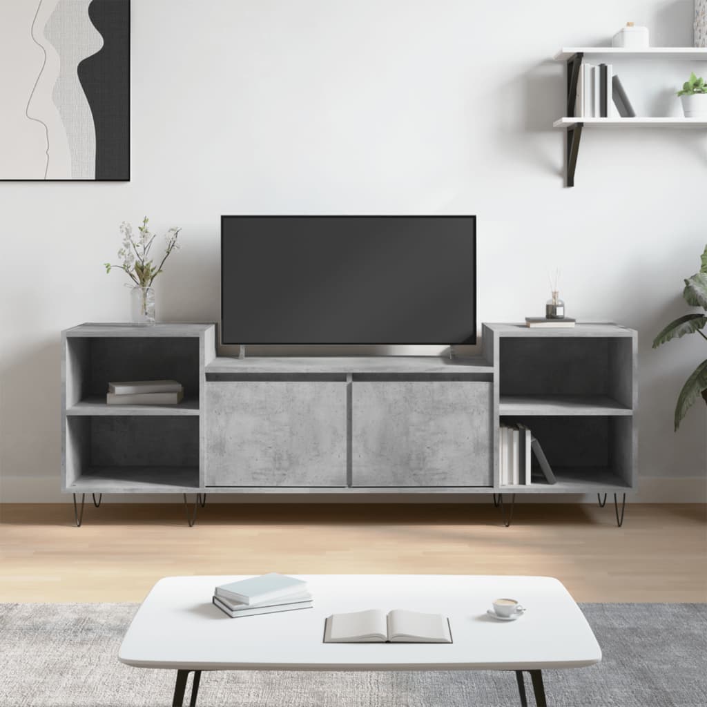 Meuble TV Gris Béton 160x35x55 Cm - Bois D'ingénierie - Neuf