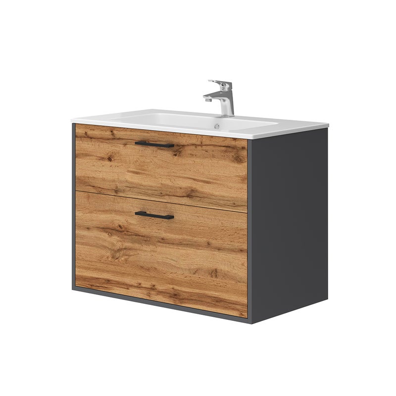 Vicco Zestaw mebli łazienkowych Lanco, Antracyt/złoty dąb, 80 x 61.5 cm z umywalką