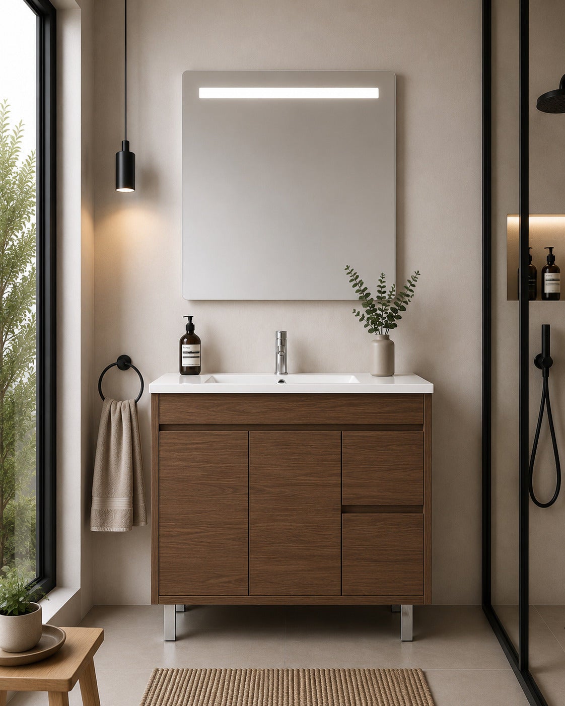 Mobilier de baie cu lavoar ORIGENBATH ISQUIA fără oglindă 120x45 cm frasin tea