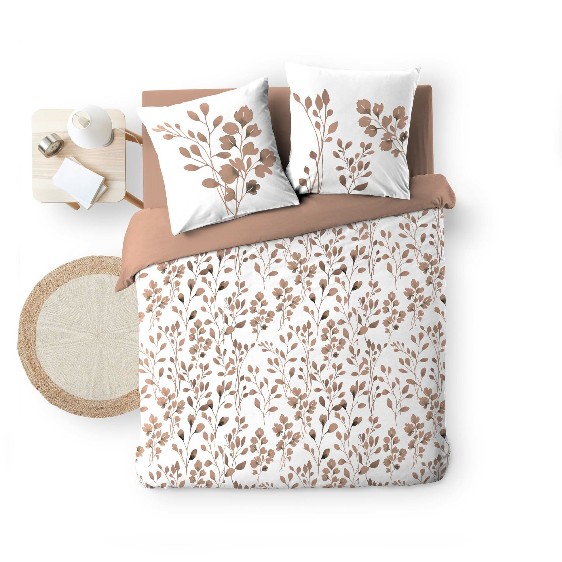 Housse de couette 240 x 220 cm coton 57 fils MAIWEN Mocha + 2 taies – Motif végétal - 5