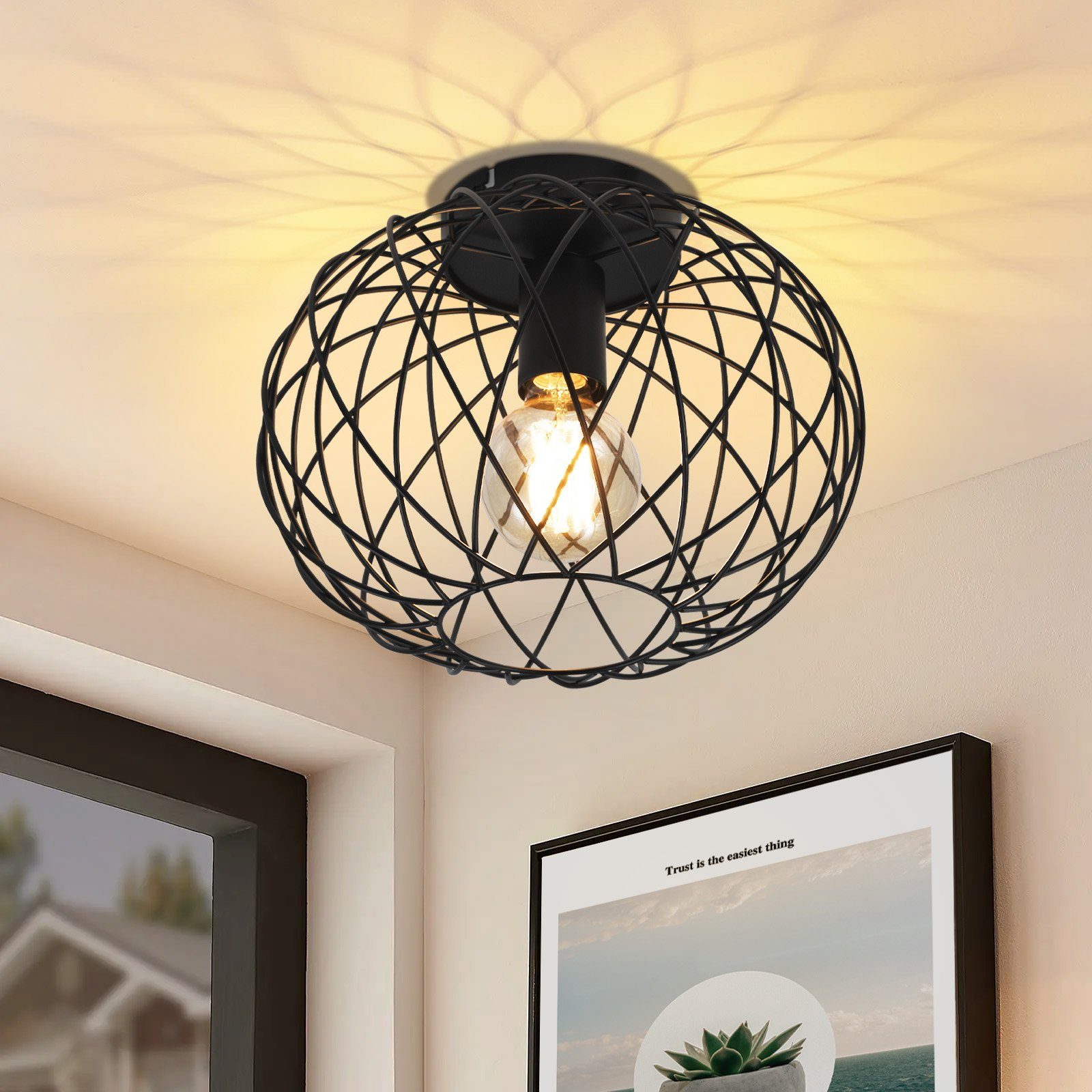 Plafoniera Industriale Vintage - Lampada Da Soffitto In Metallo Nero, 2 Attacchi E27, Per Interni