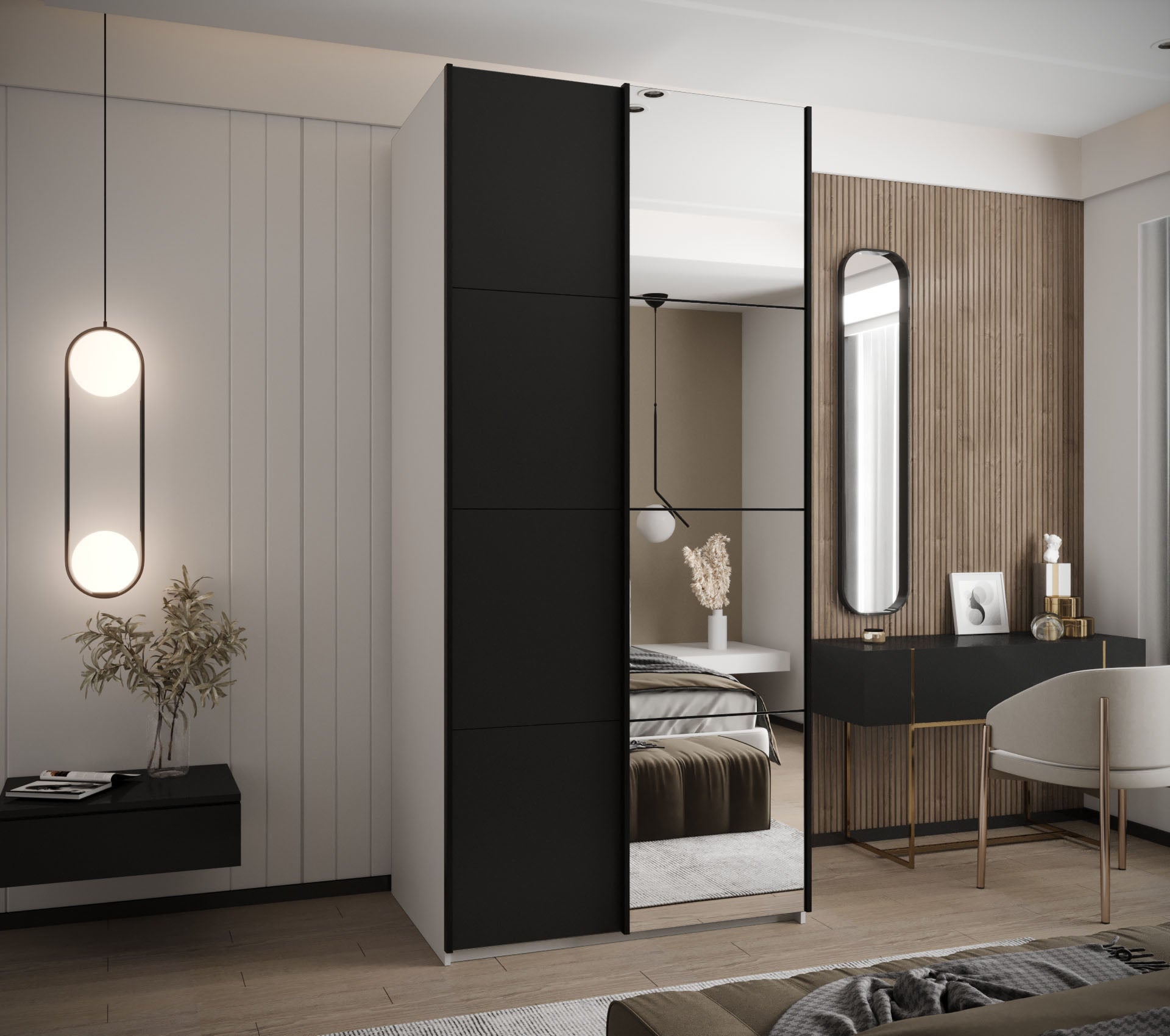 Szafa przesuwna wysoka Lux 3 120 x 64 x 245,5 cm biały + czarny + u. czarny - Abiks Meble - 2