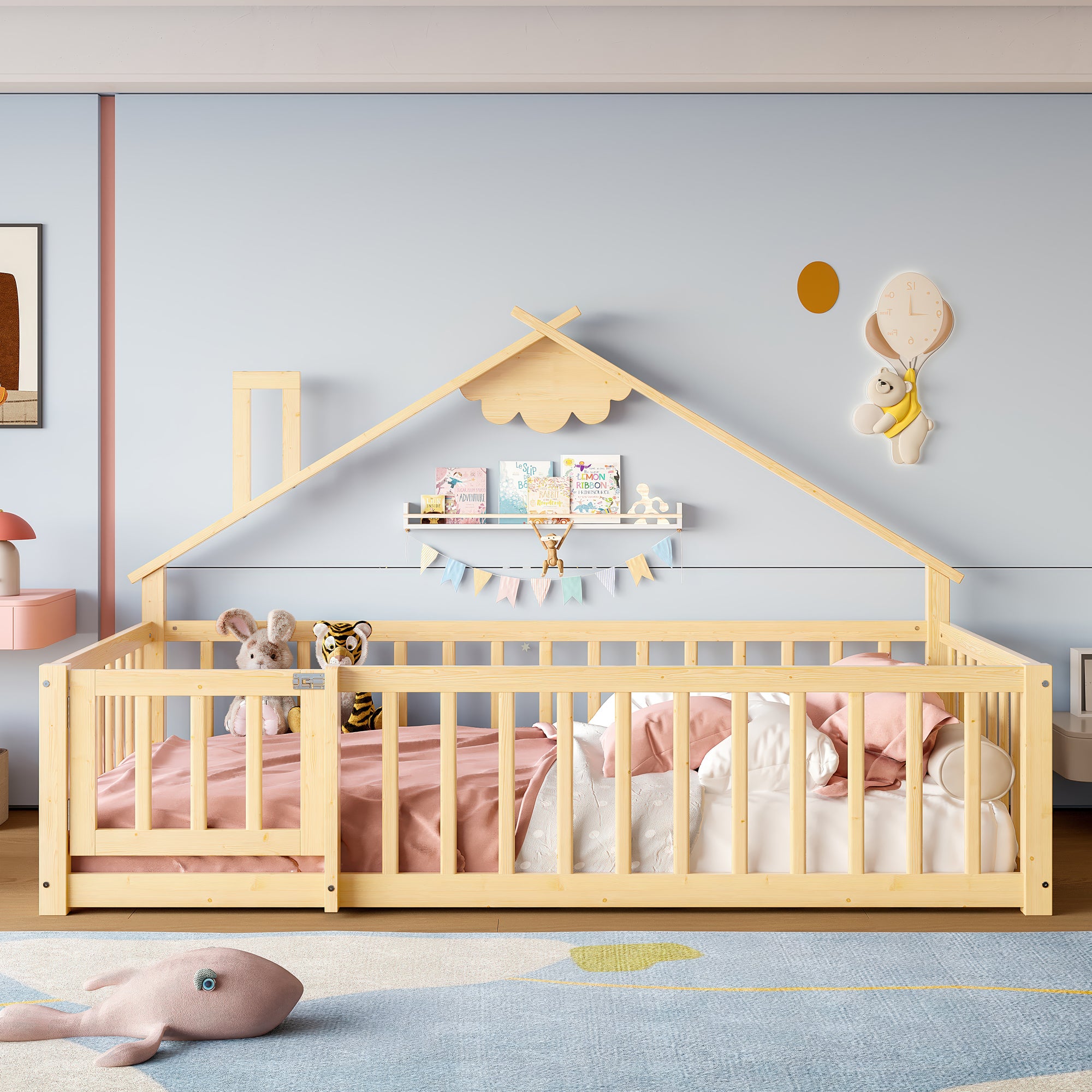Łóżeczko dziecięce 90x190cm - z barierkami - lite drewno - naturalne (bez materaca)