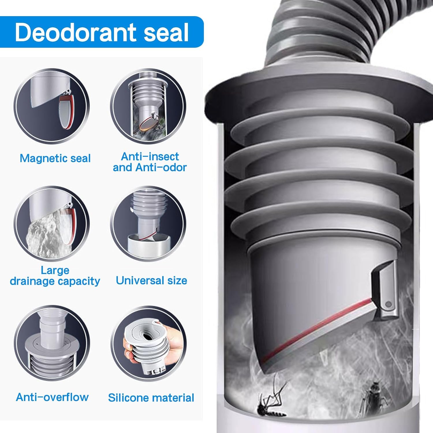 Bouchon d'étanchéité pour tuyau de vidange de machine à laver 35-40 mm, graisse, désodorisant, bague d'étanchéité (2 pièces) - 2