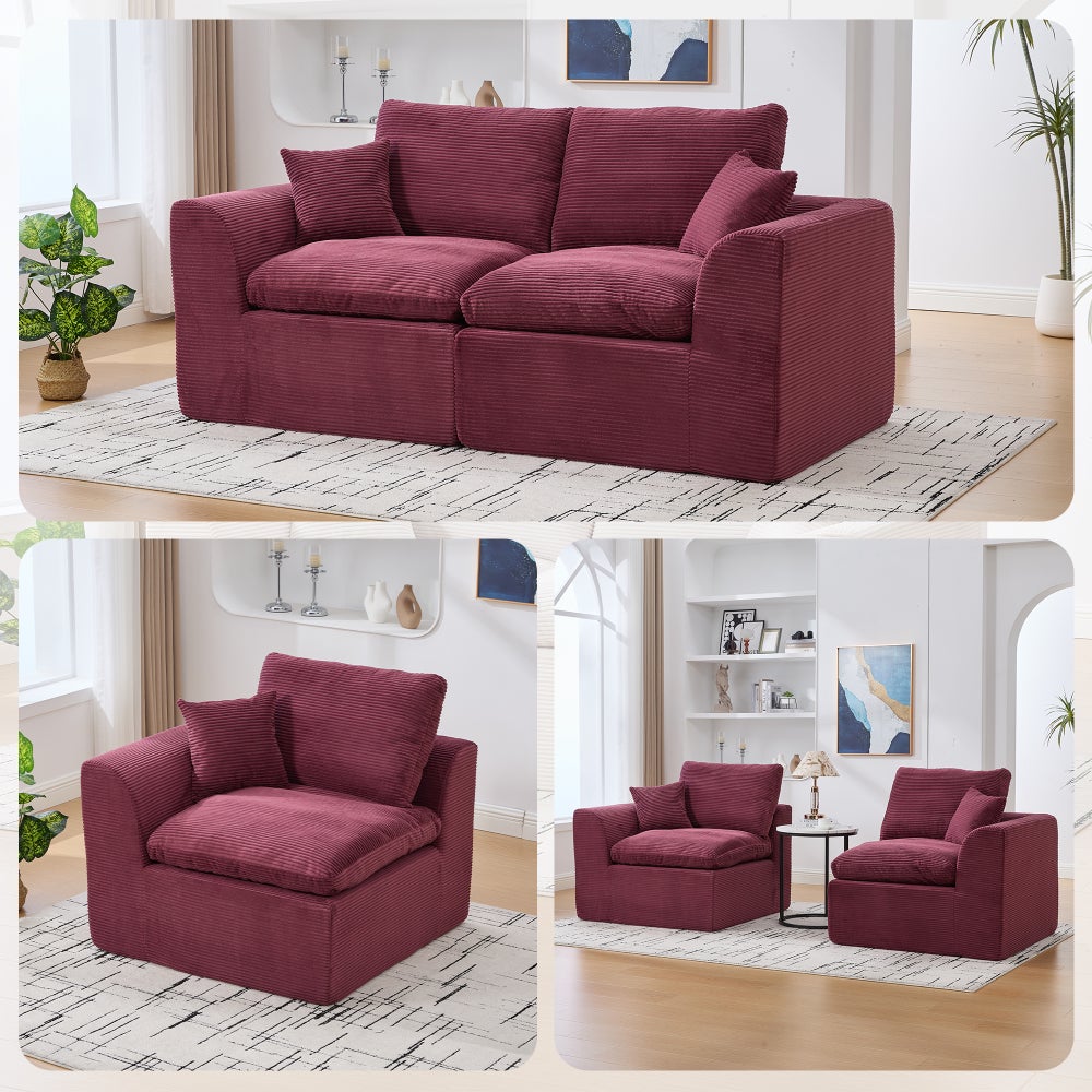 Sofa, 2-Sitzer, minimalistisch, weicher Stoff, mit Kissen, skandinavisch