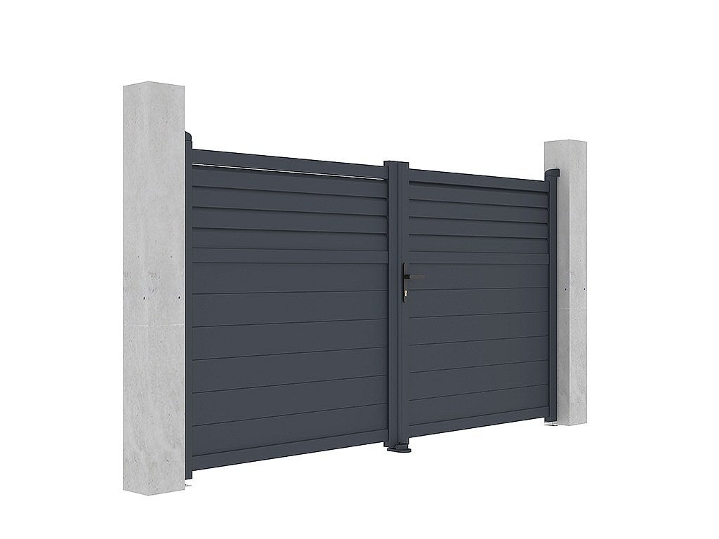Portail électrique battant aluminium persienné L305 x H166 cm anthracite - VIAZO - 4