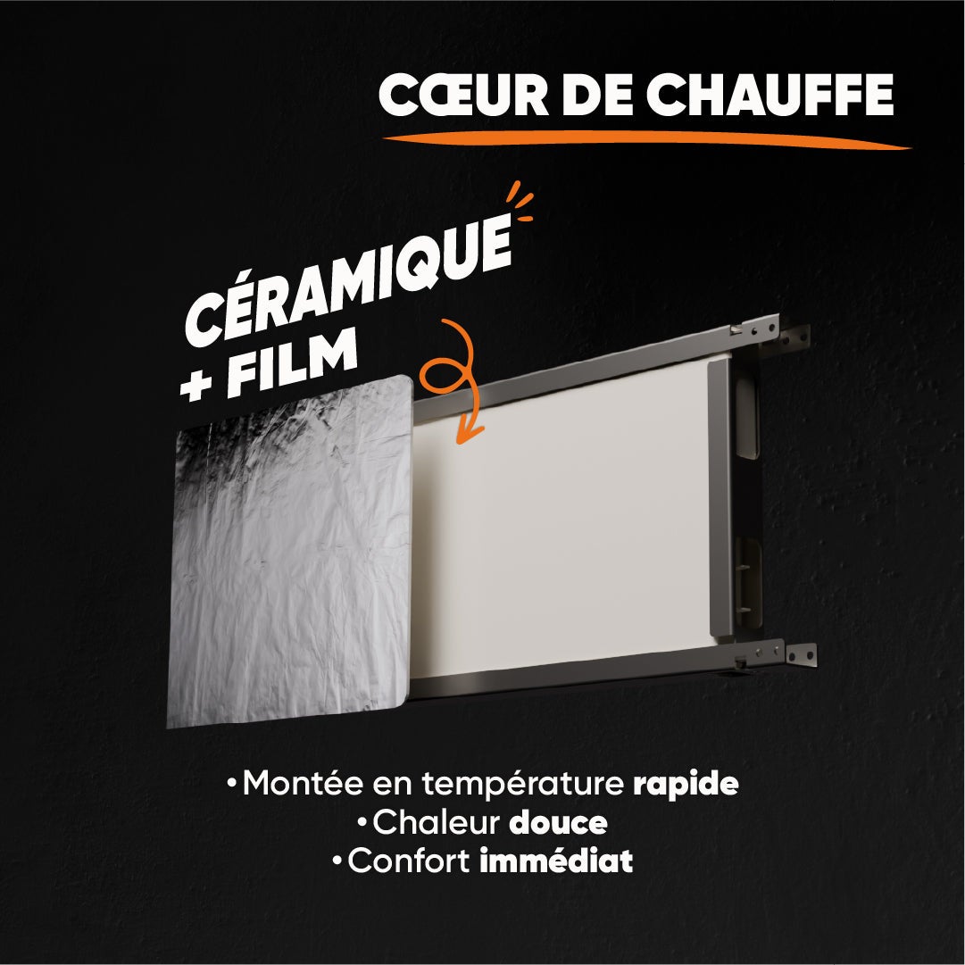 Radiateur électrique fixe à inertie sèche céramique+film 1000W Bestherm FREYA horizontal blanc - 4
