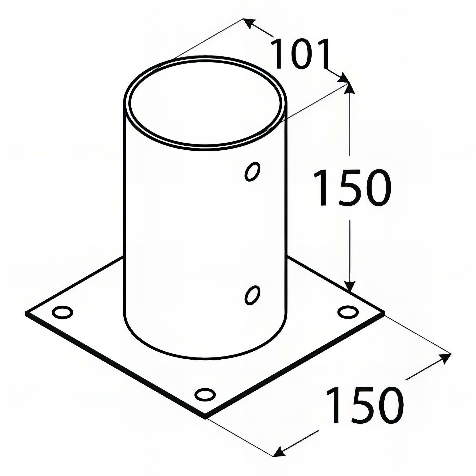 Pied de poteau rond zingé à visser - 101 x 150 x 2 mm - 2