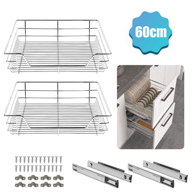 Set de 6 Tiroir de cuisine Tiroir de rangement télescopique en métal chromé Rangement armoire Largeur meuble 60CM