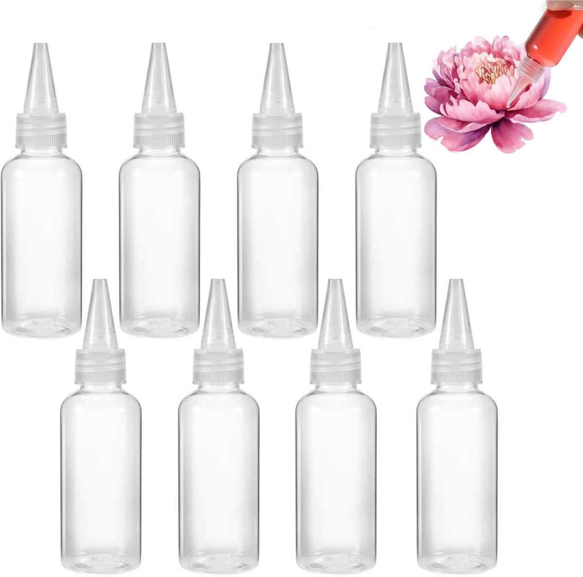 Pachet de 8 sticle de plastic de 60 ml, sticle mici cu capace rezistente la scurgeri, pentru lipici, călătorii, vopsea, loțiune