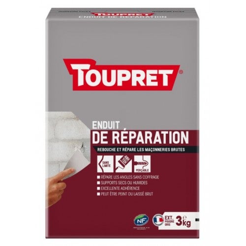 Enduit de rebouchage réparation maçonnerie extérieur poudre 3kg TOUPRET