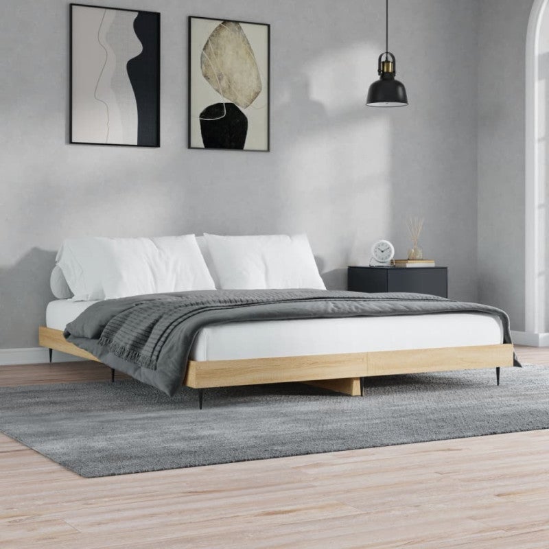 Rama łóżka bez materaca Dąb Sonoma 200x200 cm Drewno klejone