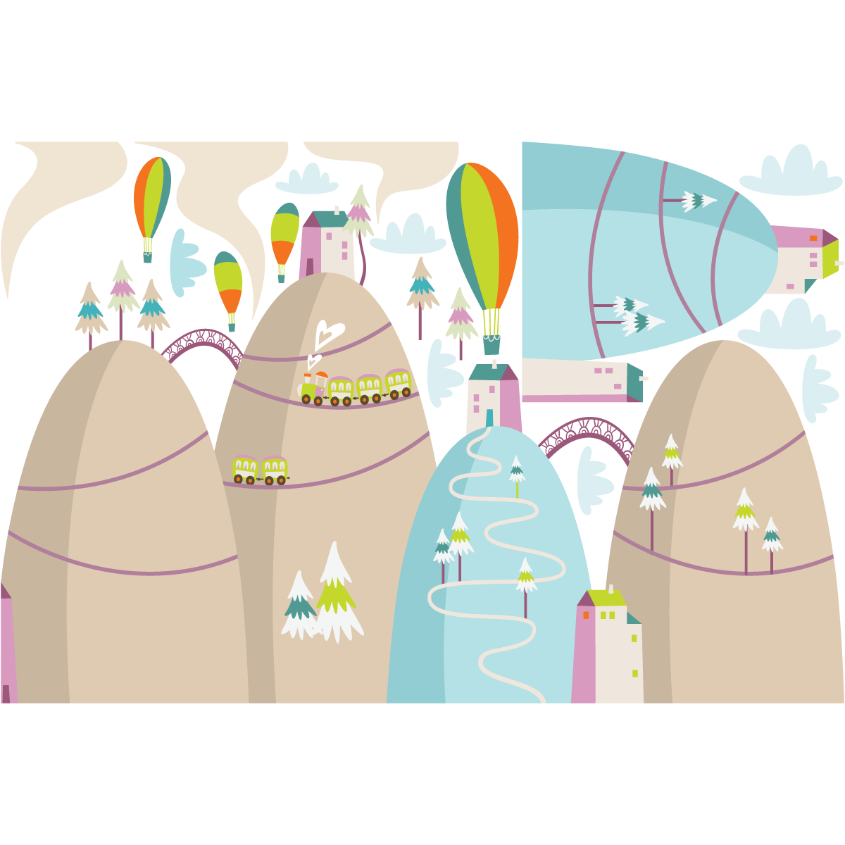 Adesivi mongolfiere montagne scandinave alto - Sticker adesivo - adesivi murali - 70x105cm - 2