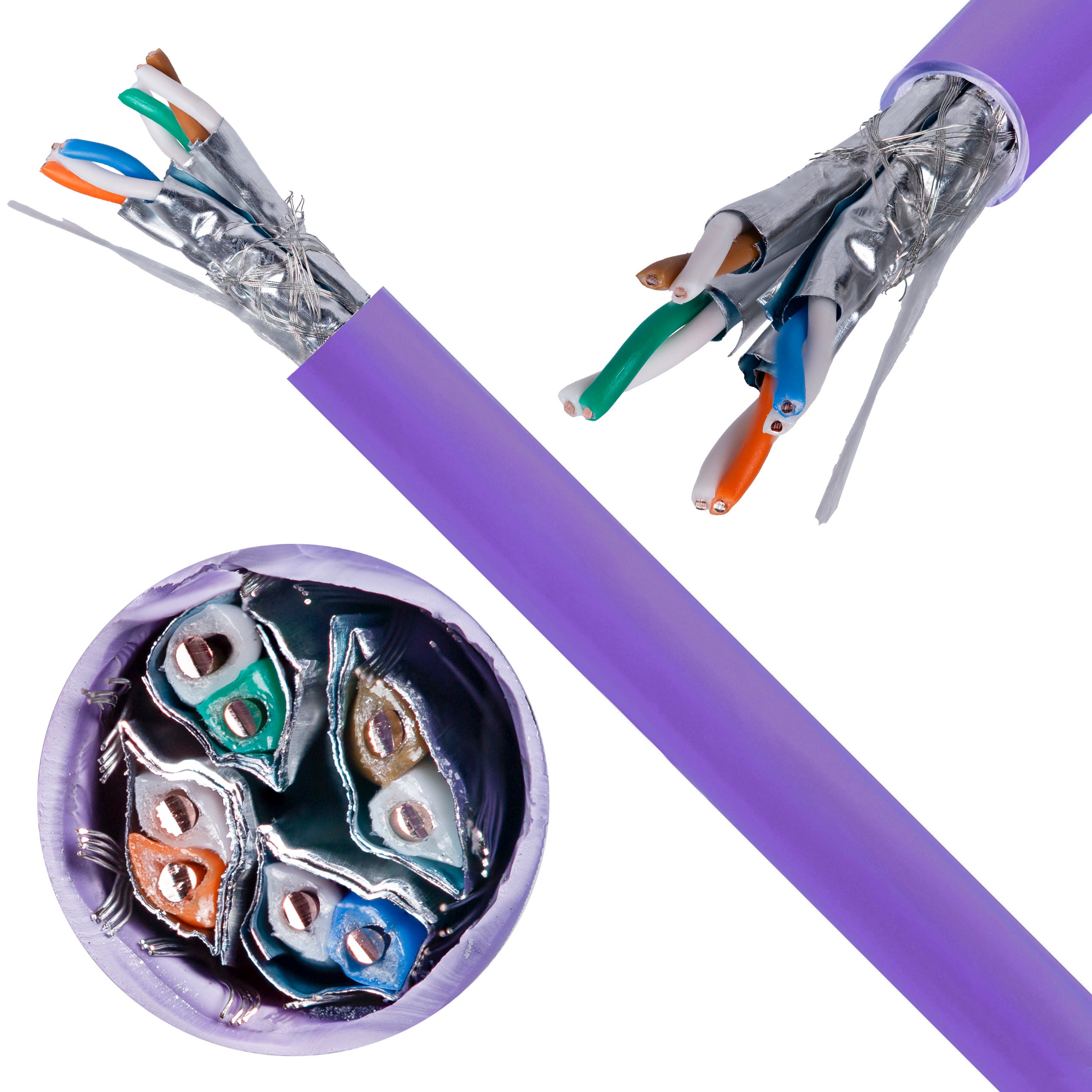 Kabel sieciowy S/FTP kat.6A skrętka 4x2x0,56mm wewnętrzny B2ca bezhalogenowy LSOH fioletowy Molex 500m