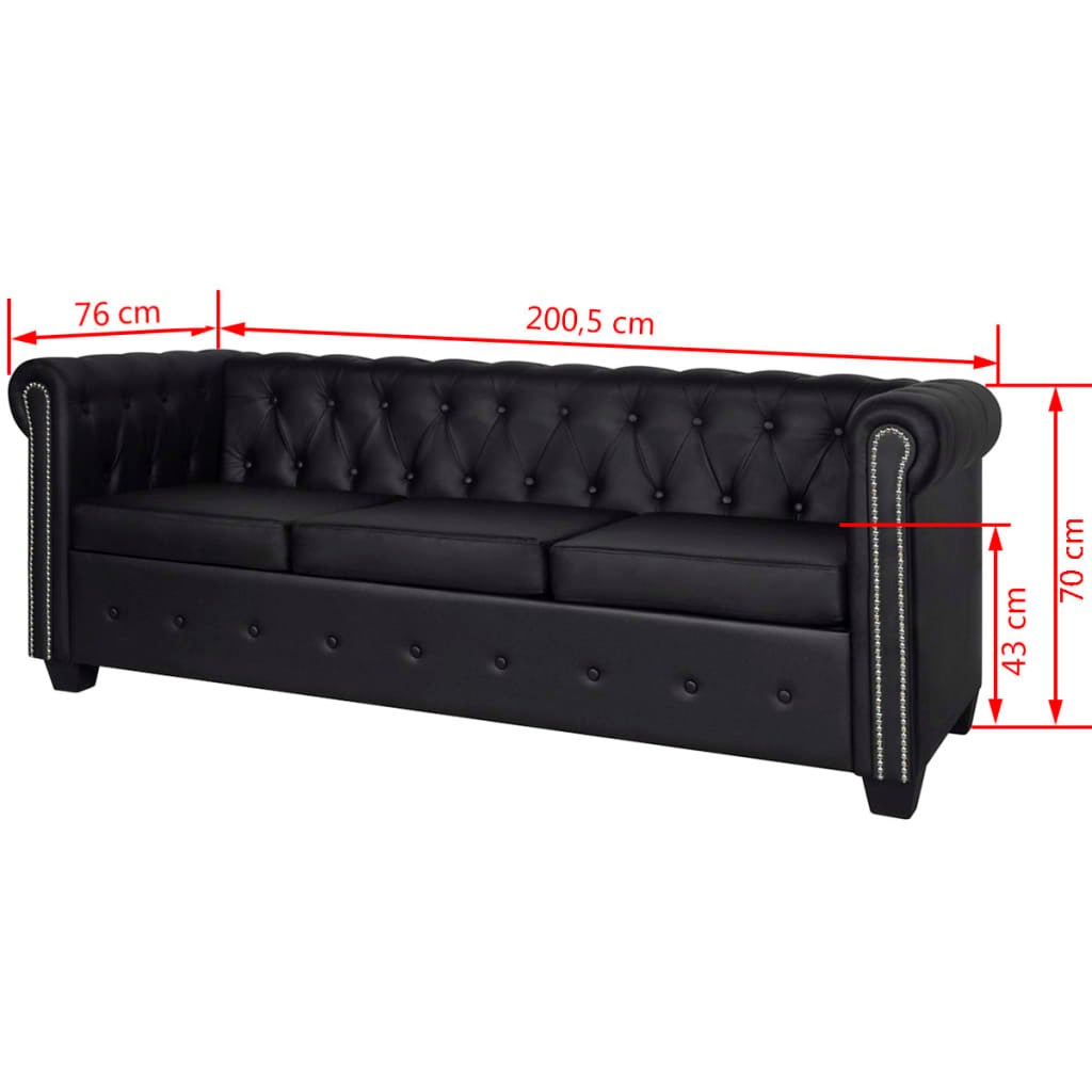 vidaXL Divani Chesterfield a 2 Posti e a 3 Posti in Similpelle Nero - 9