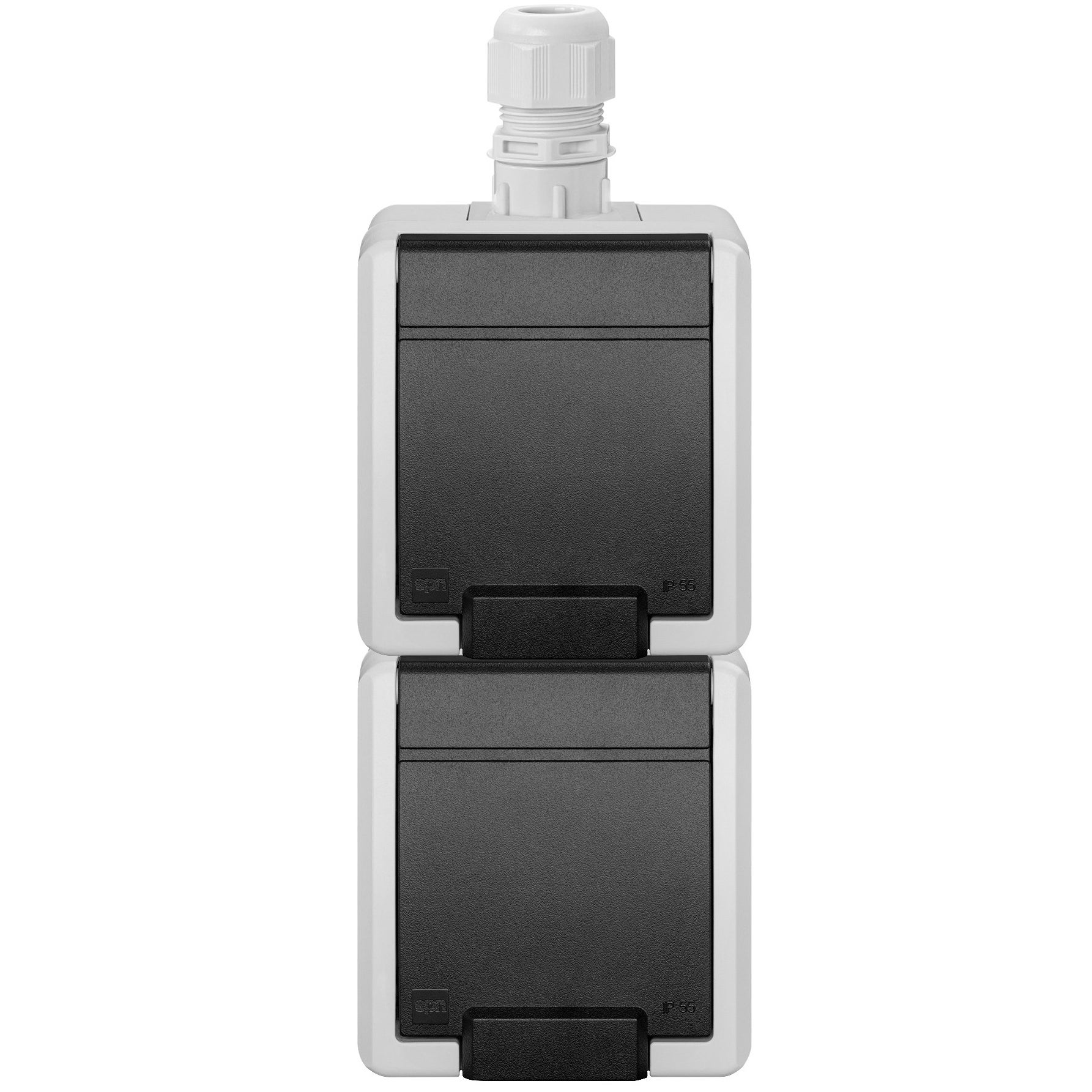 AQUANT 2K Gniazdo Podwójne Natynkowe Pionowe Hermetyczne IP65 Klapka Szare