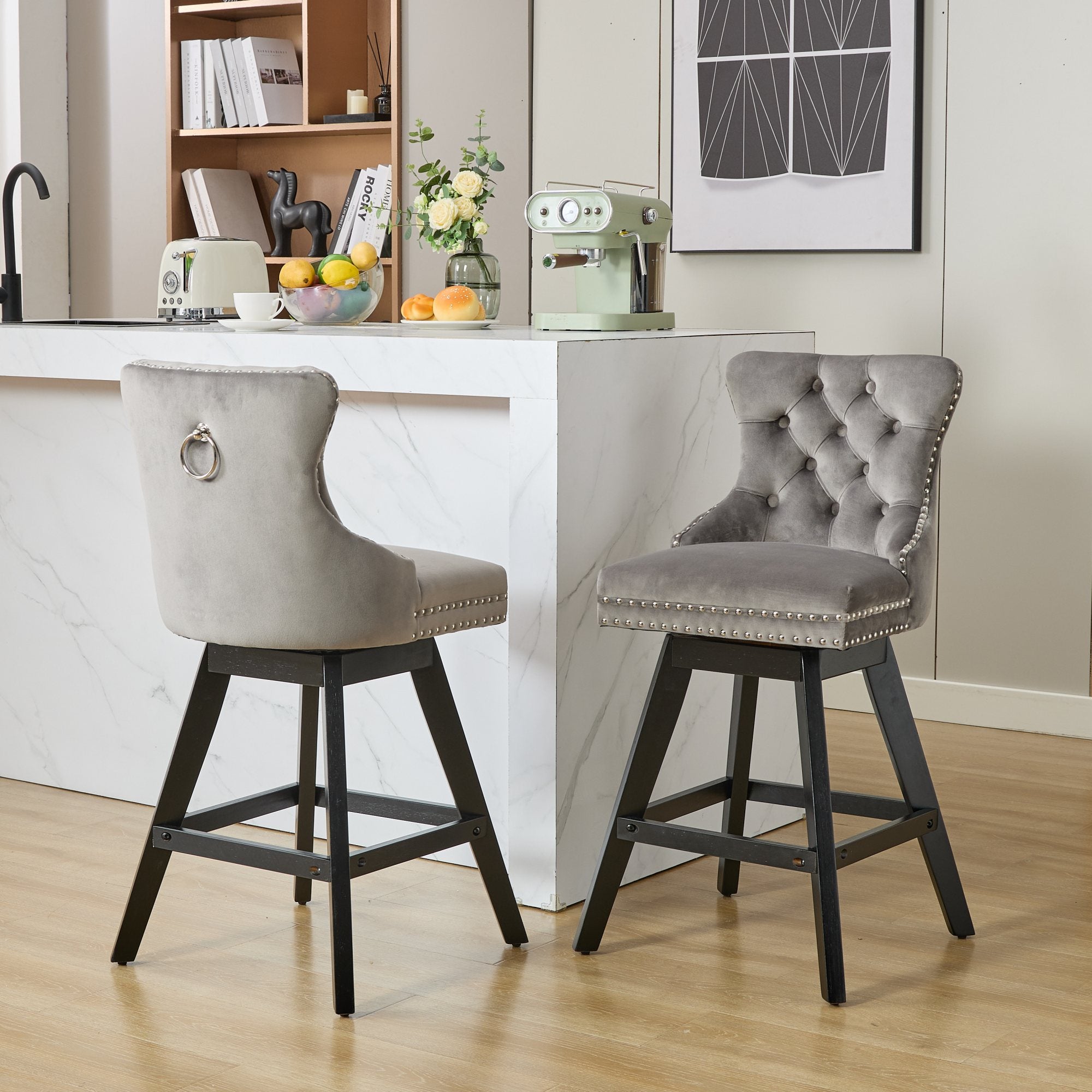 HOMCOM Ensemble De 2 Tabourets De Bar Hauteur De Comptoir Pivotants Repose Pieds Beige