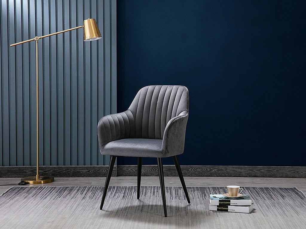 Zestaw 2 krzeseł z podłokietnikami ELEANA - Welur i czarny metal - Kolor szary