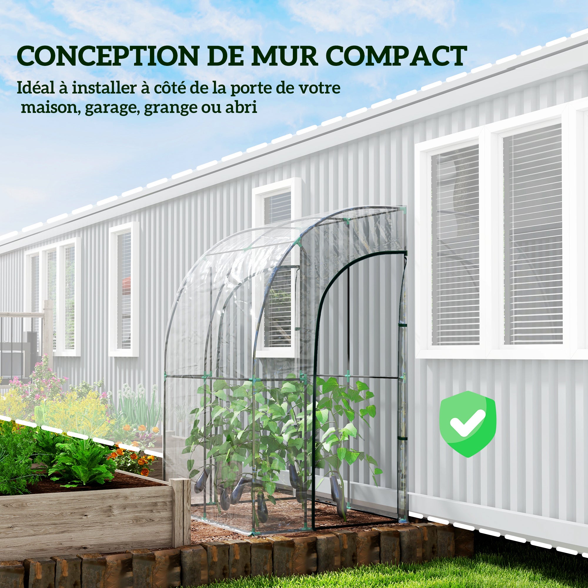Serre Adossée, 2 Portes Zippées Enroulables, Acier PVC Transparent - 7