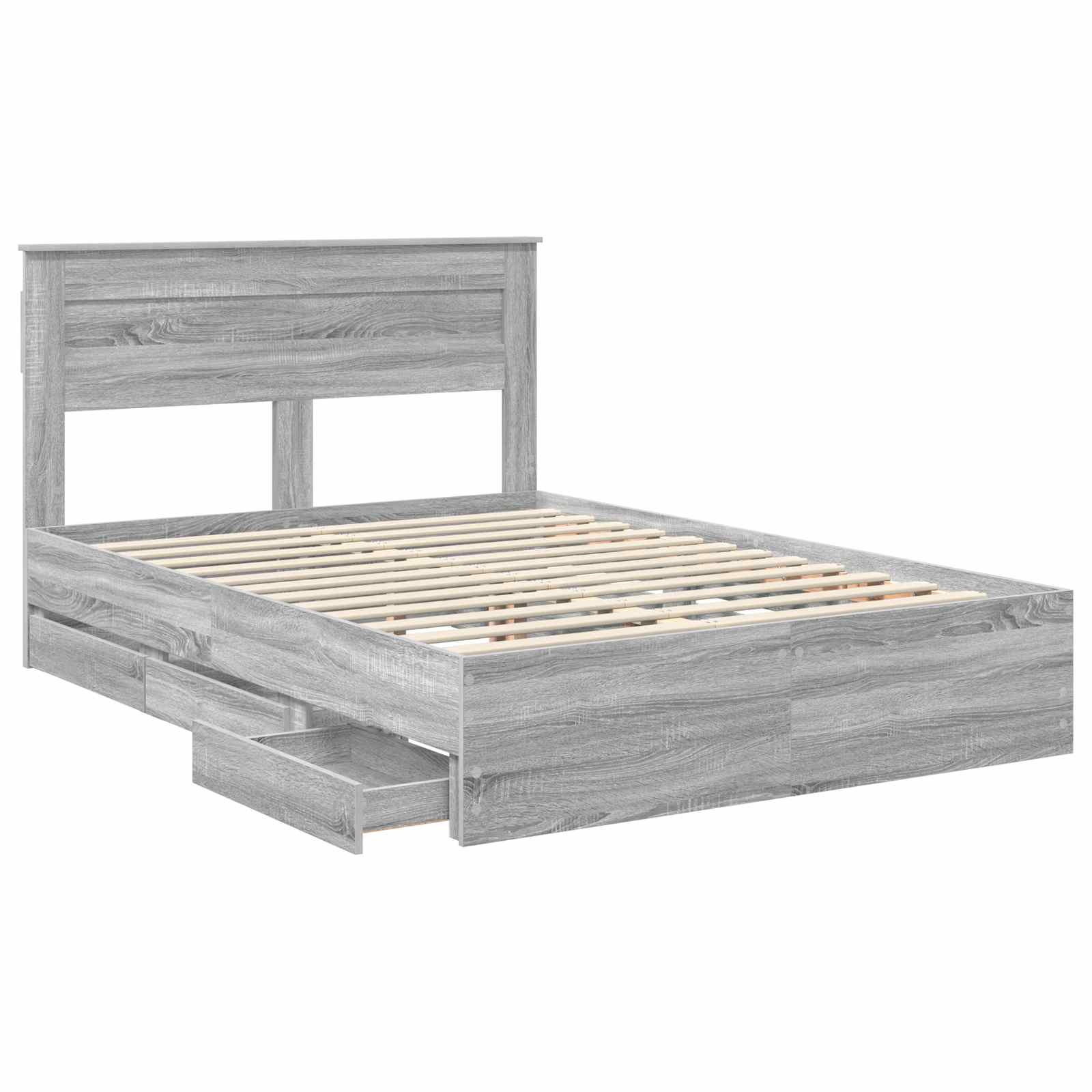 Cadre de lit gris 160 x 200 cm panneau de bois - 5