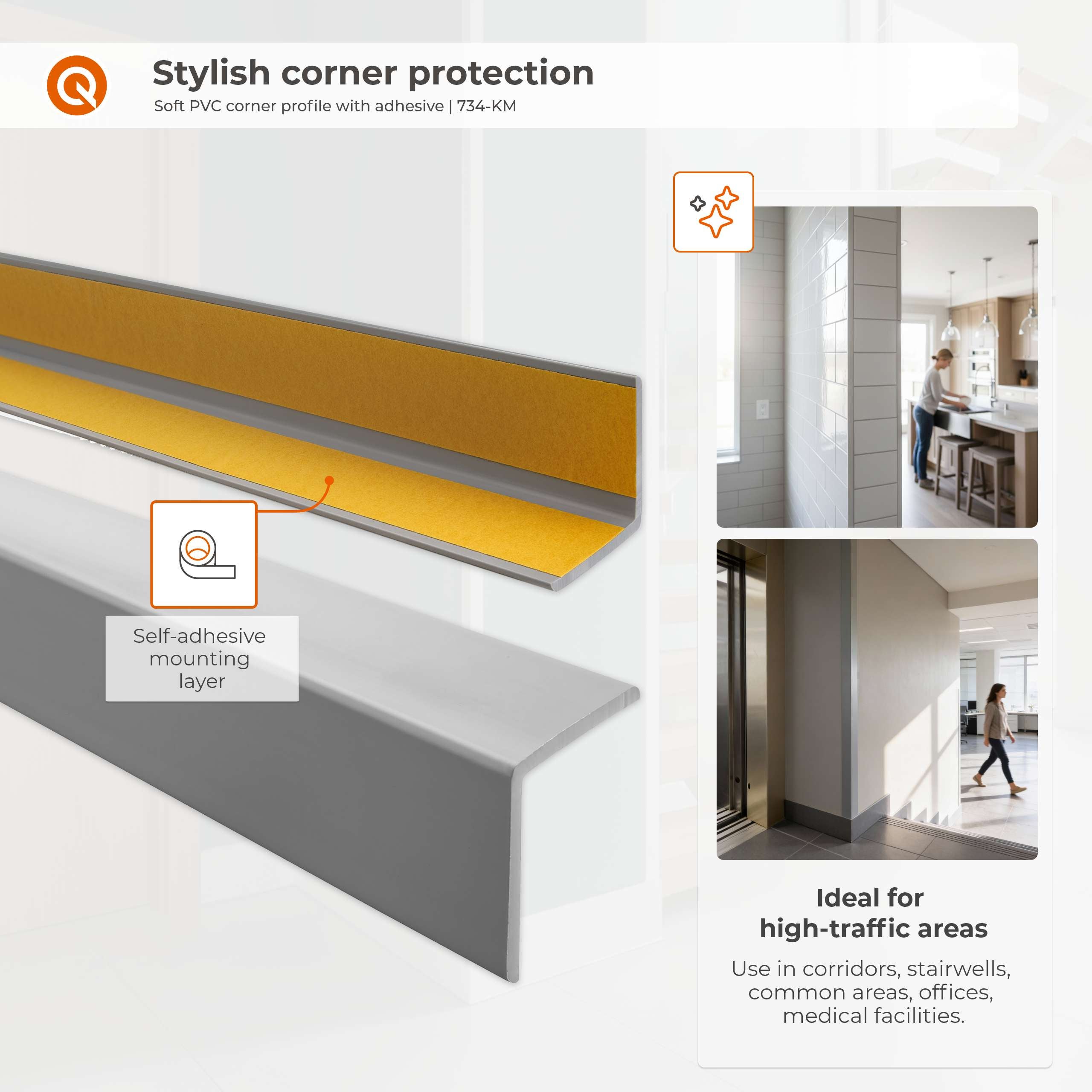 Cornière PVC Adhesif 50x50mm - Profil d angle flexible pour protection des aretes, 180 cm, blanc - 2
