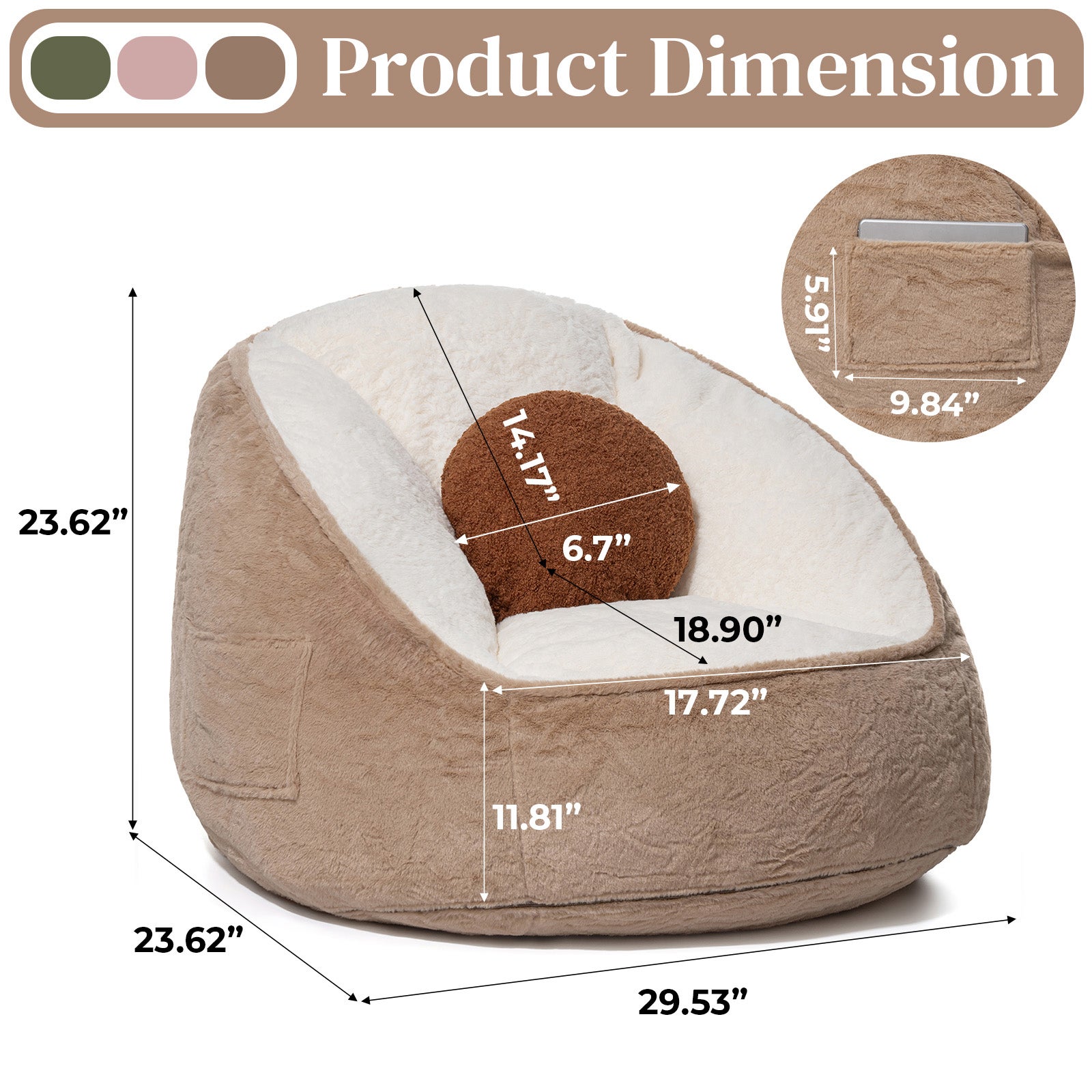 1x pouf bean bag fauteuil poire coussin 50x70cm confortable durable lavable léger salon intérieur extérieur - couleur coco - 2