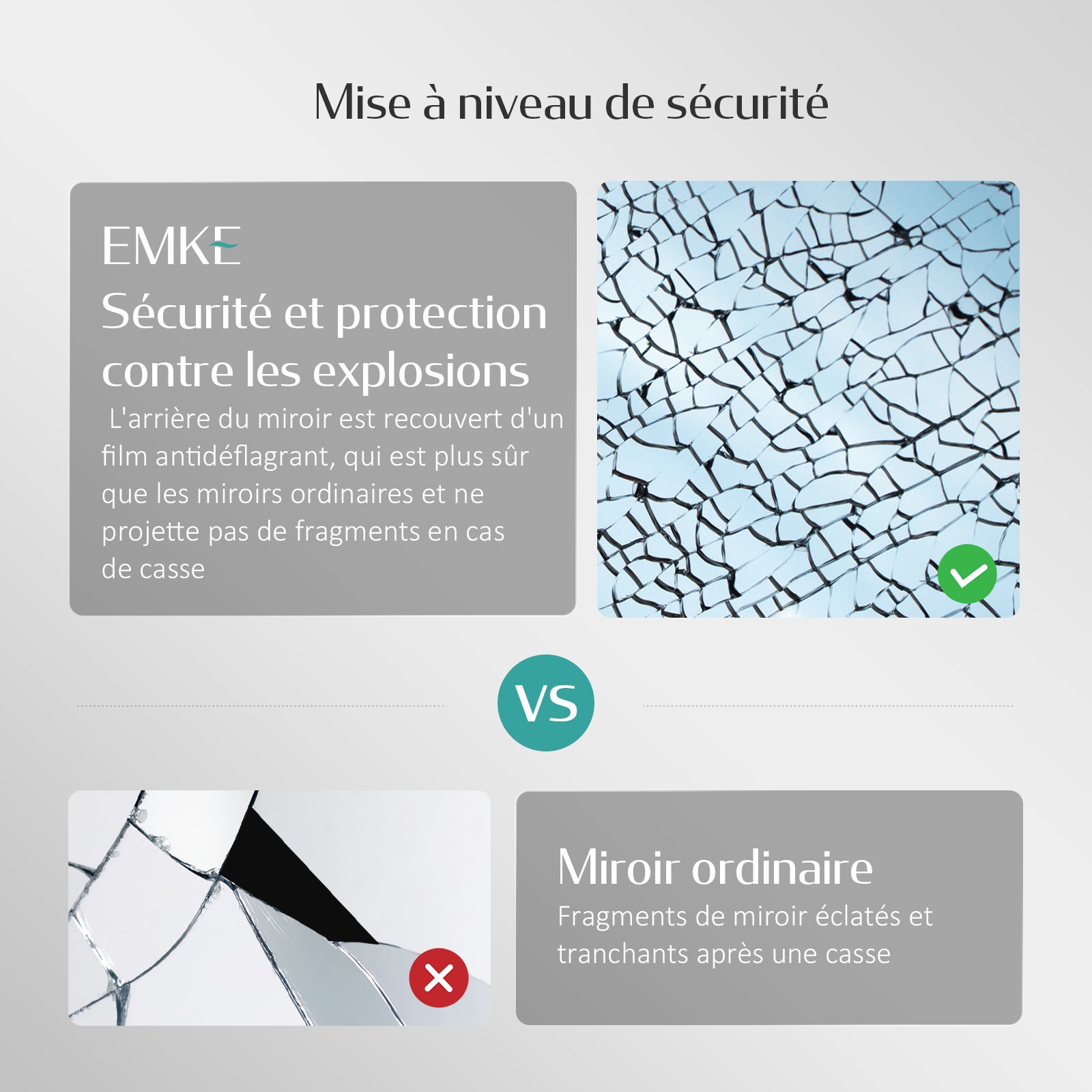 EMKE Miroir de Salle de Bain LED 120x60cm avec éclairage lumière Blanche Froide, Interrupteur Tactile, Dimmable, Fonction Mémoire, IP44 Étanchéité - 3