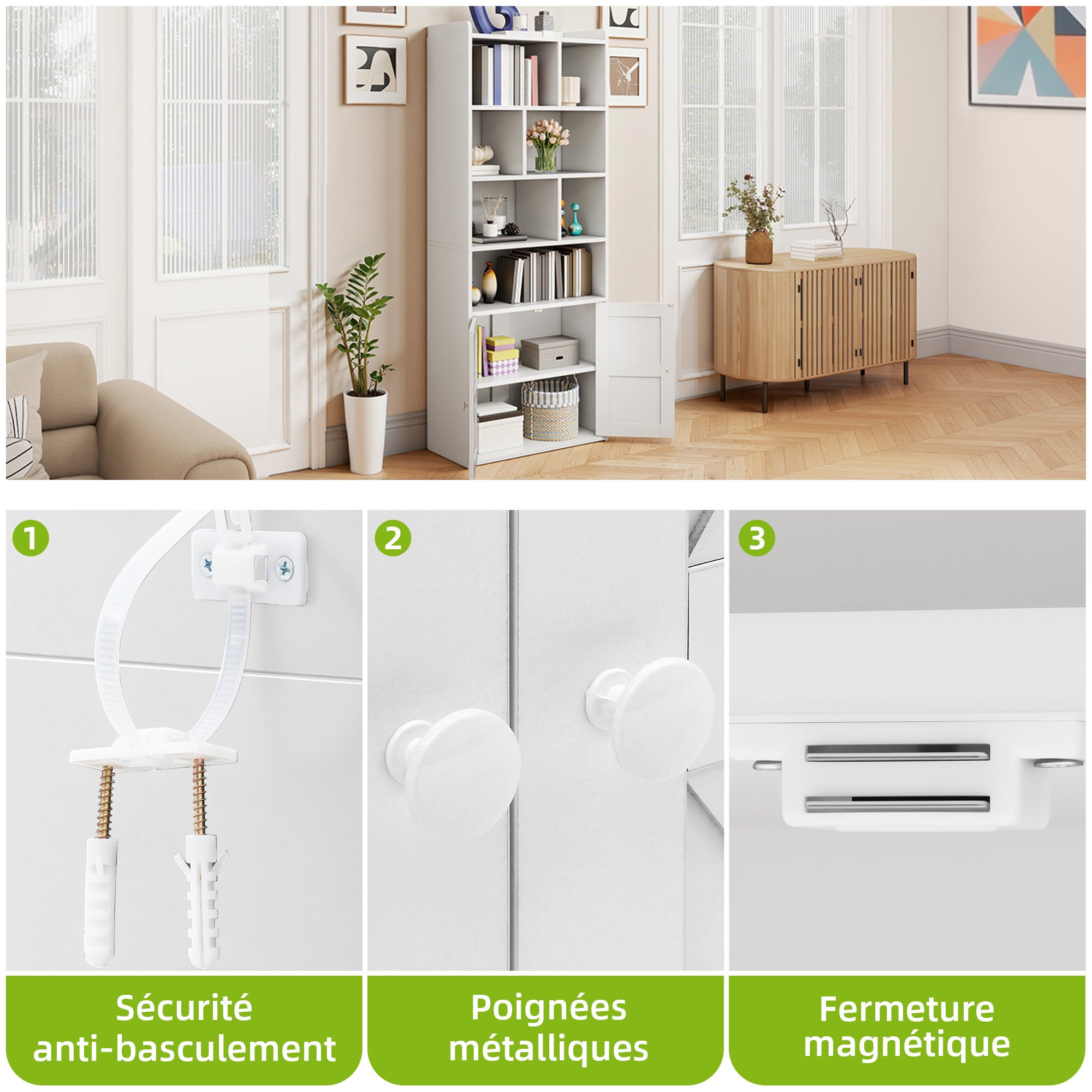 YITAHOME Estantería 4 Niveles con Puertas y Armarios Blanca (60x30x159) - 5