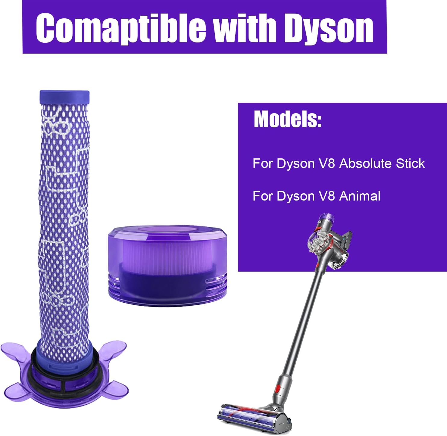 Filtre Pré-Moteur et Post-Filtre HEPA pour Dyson V8 Absolute - Filtre de Rechange Aspirateur Dyson V8 Animal - 2