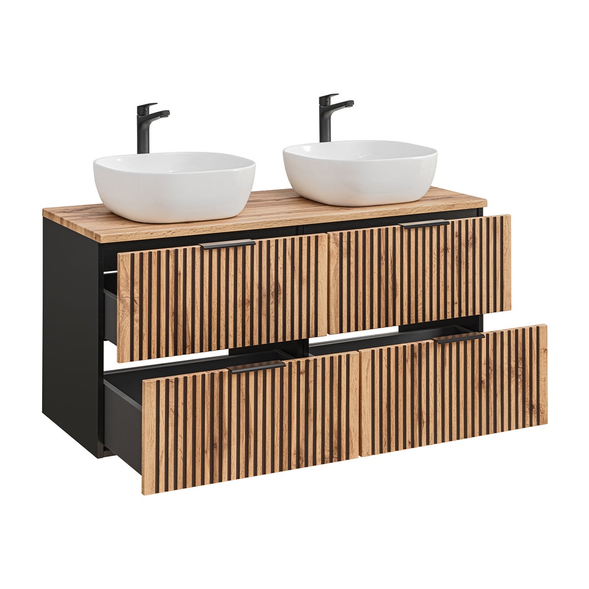 Meuble double vasque 120cm Gaia Bois et Noir - 2