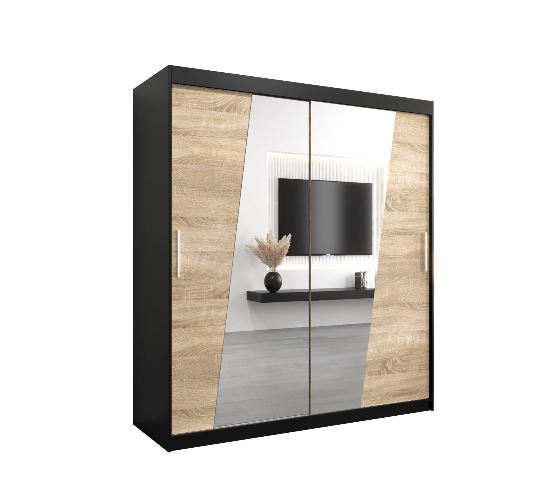 Szafa przesuwna garderoba RHOMB 180 x 62 x 200 cm Czarny + Sonoma - Abiks Meble