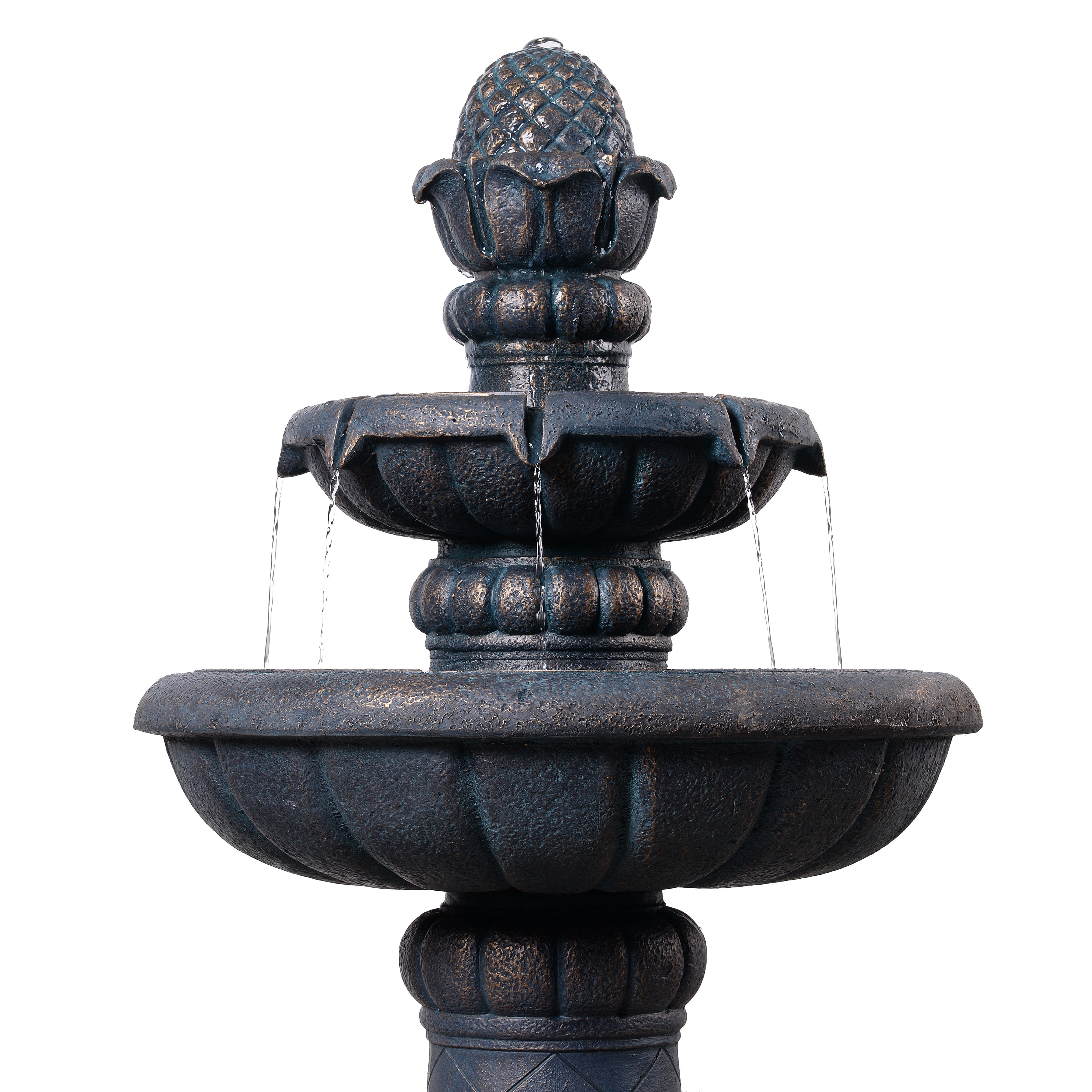 Fontaine bain d’oiseaux 2 niveaux finition pierre, 99cm, Gris, TEAMSON HOME - 3