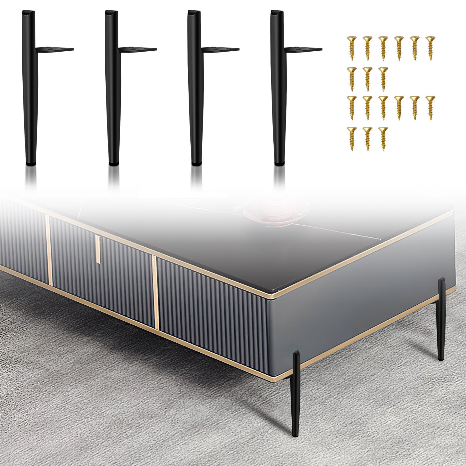 4 Pieds De Meuble En Acier Argenté - Hauteur 15cm - Occasion Bon état - Parfaits Pour Rehausser Un Meuble