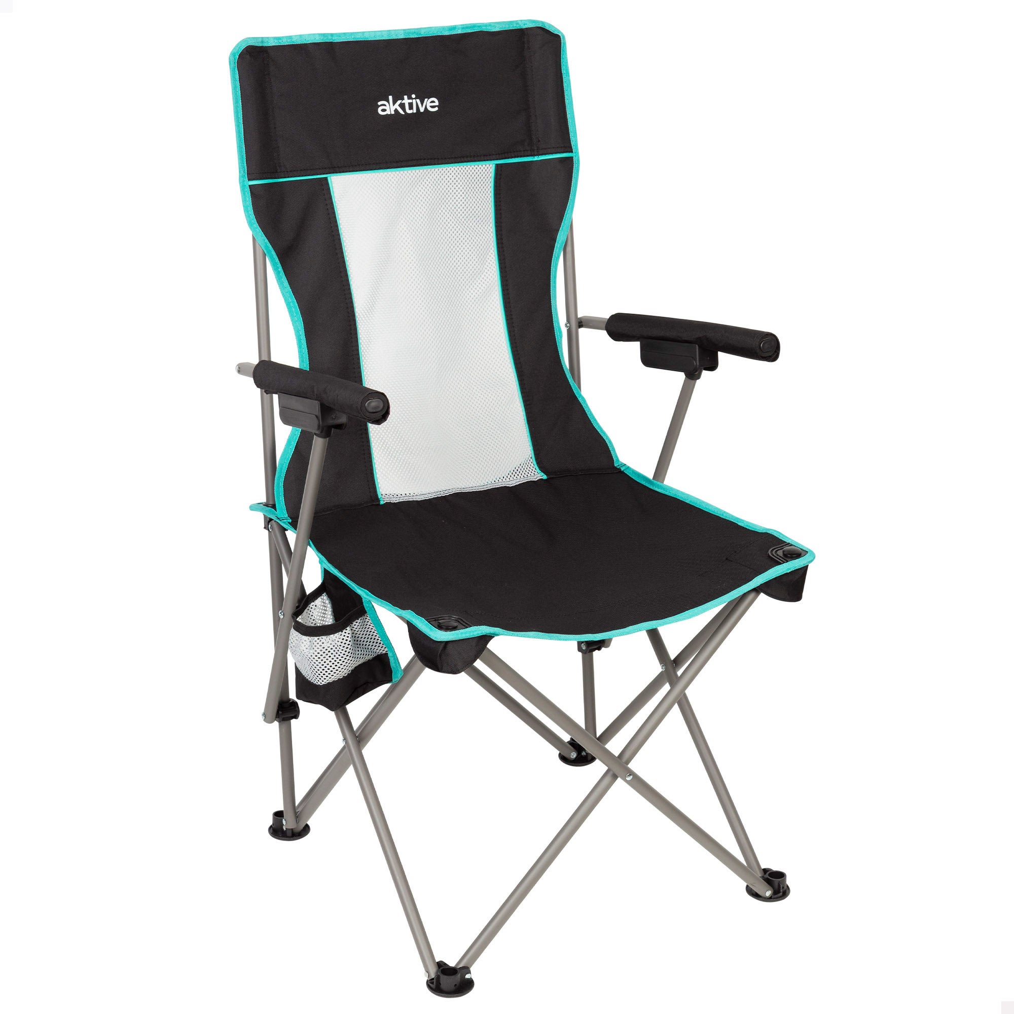Aktive silla plegable camping 48x48x102 cm negra con respaldo de rejilla
