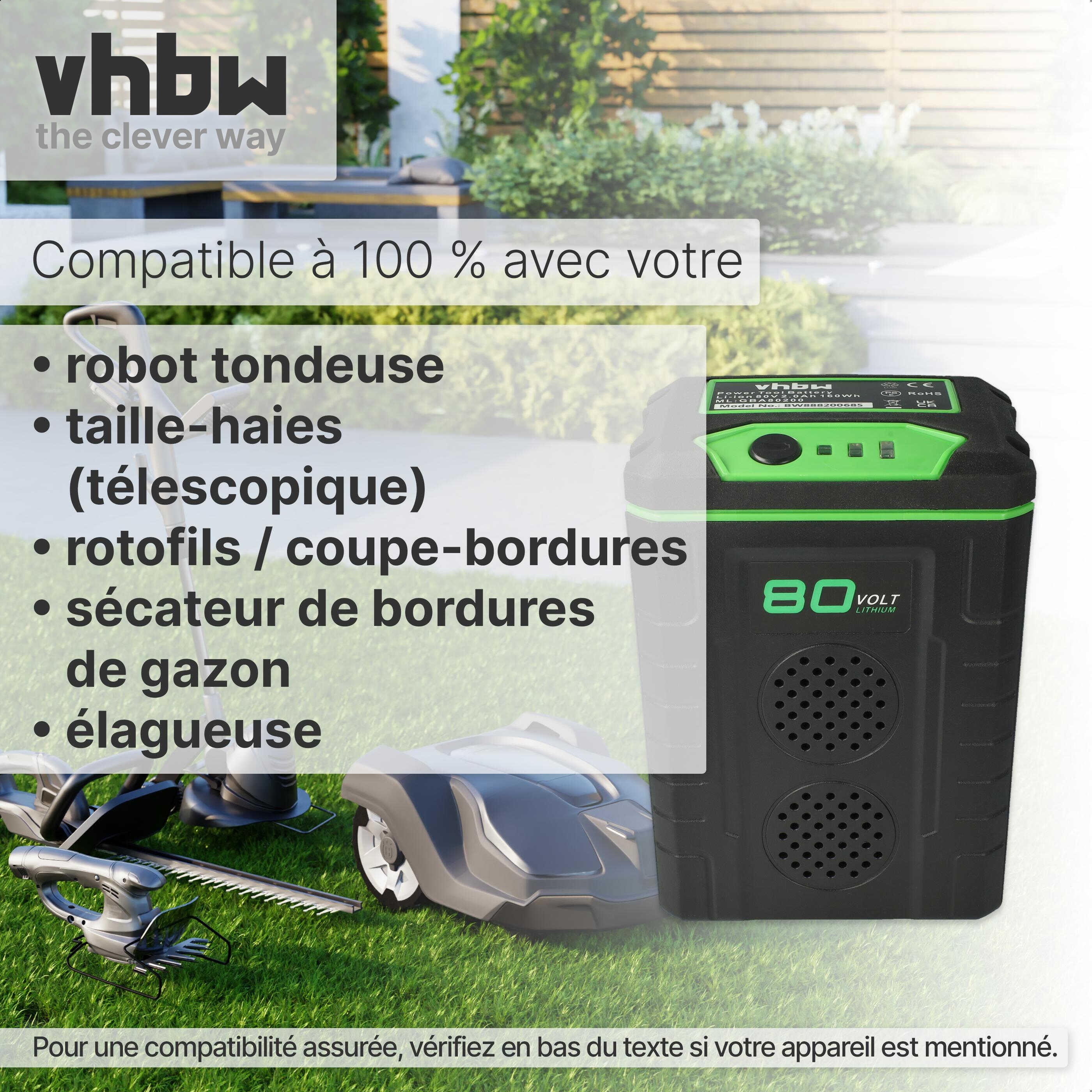 vhbw Batterie remplacement pour Greenworks GBA80500, GBA80400 pour tondeuse outil de jardinage (2000mAh, 80V, Li-ion) - 2