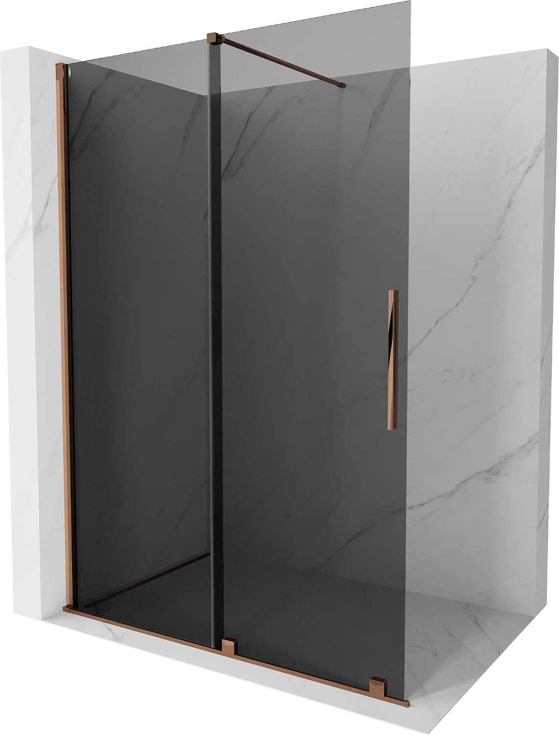 Mexen Velar ścianka prysznicowa rozsuwana Walk-in 160 x 200 cm, grafit 8 mm, różowe złoto - 871-160-000-43-60
