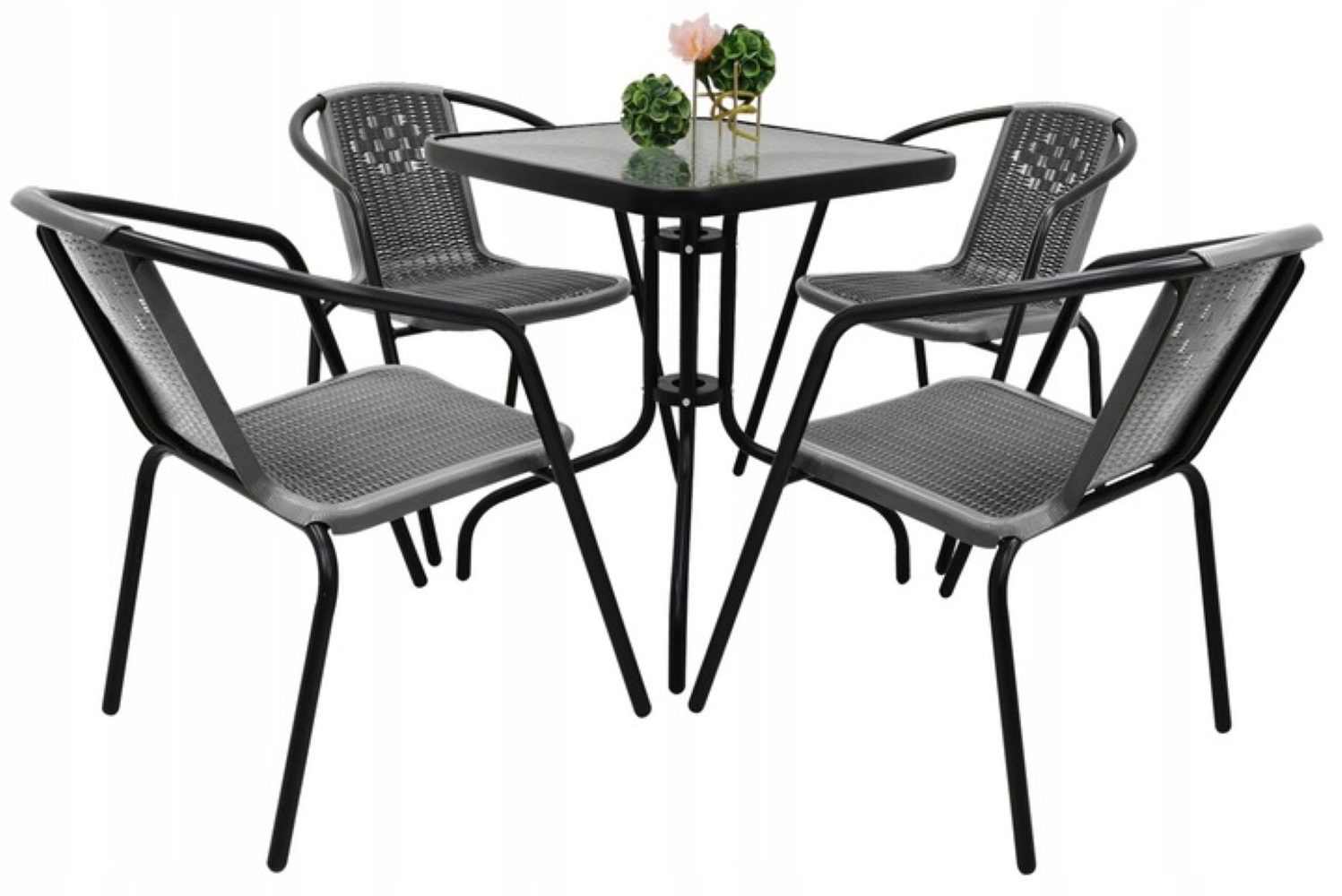 Zestaw mebli ogrodowych balkon stół Bergamo 60x60 +4x krzesła Loretto szary