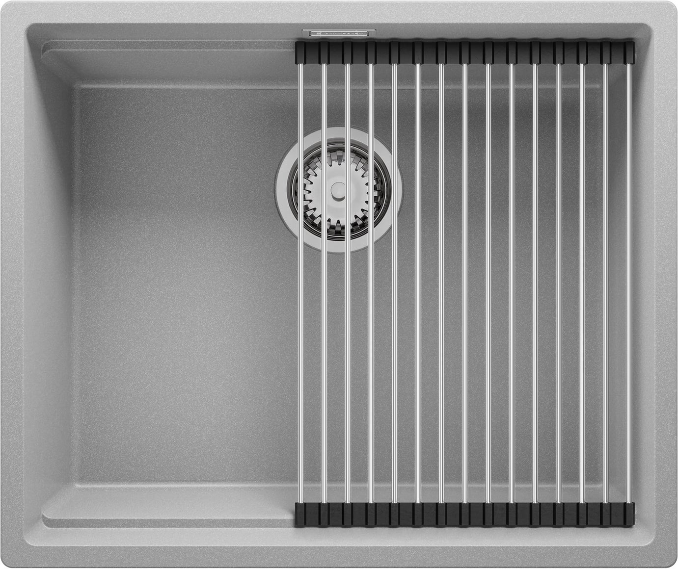 Zlewozmywak Szary 56x47cm, Zlew Kuchenny 1 Komorowy + Syfon + Zwijany ociekacz, Nablatowy do szafki od 60cm - Praga Slim PRIMAGRAN