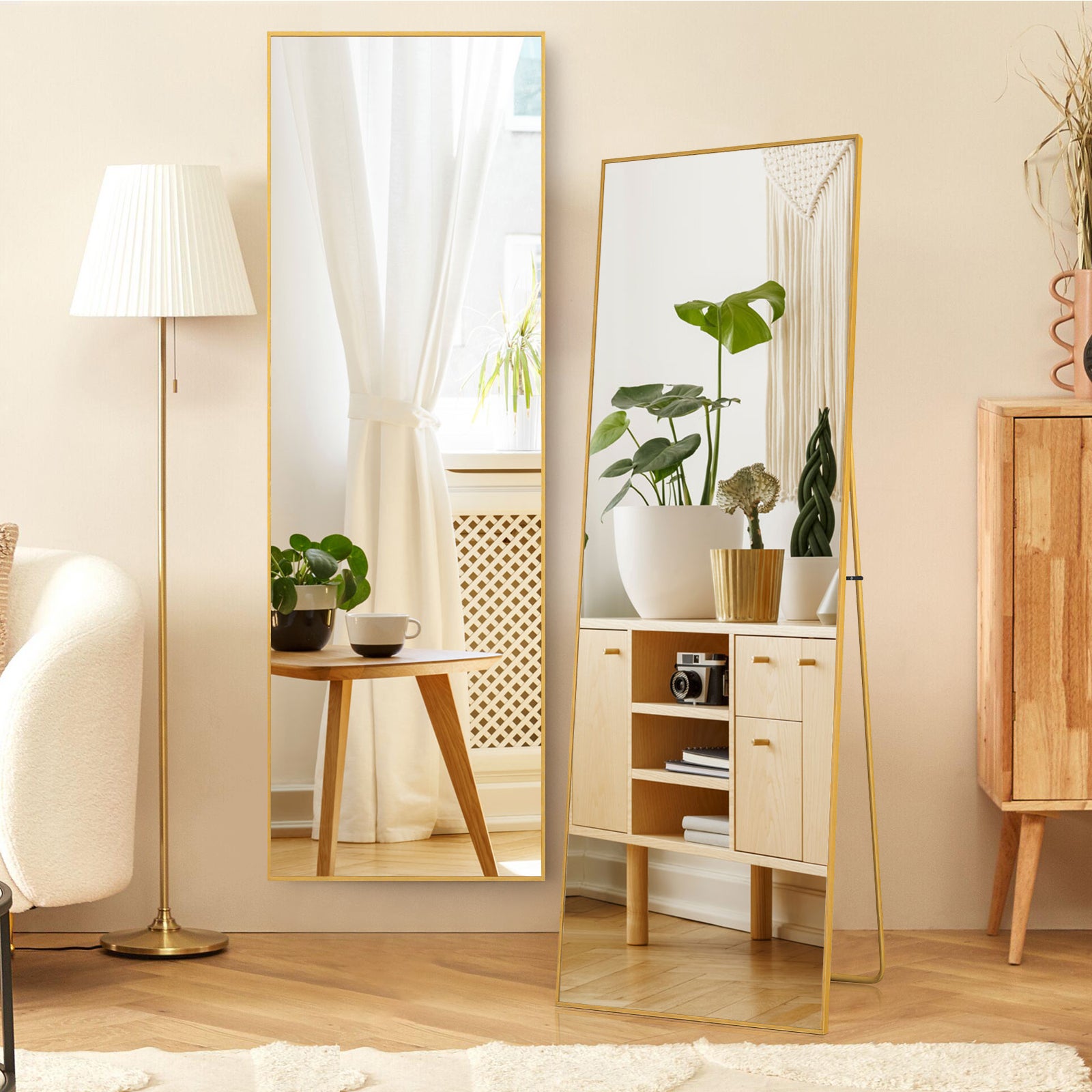 Miroir sur pied pleine longueur, 162 x 53 cm, Doré HD, cadre en alliage d'aluminium, miroir mural en verre trempé, idéal pour la chambre, le dressing - 6