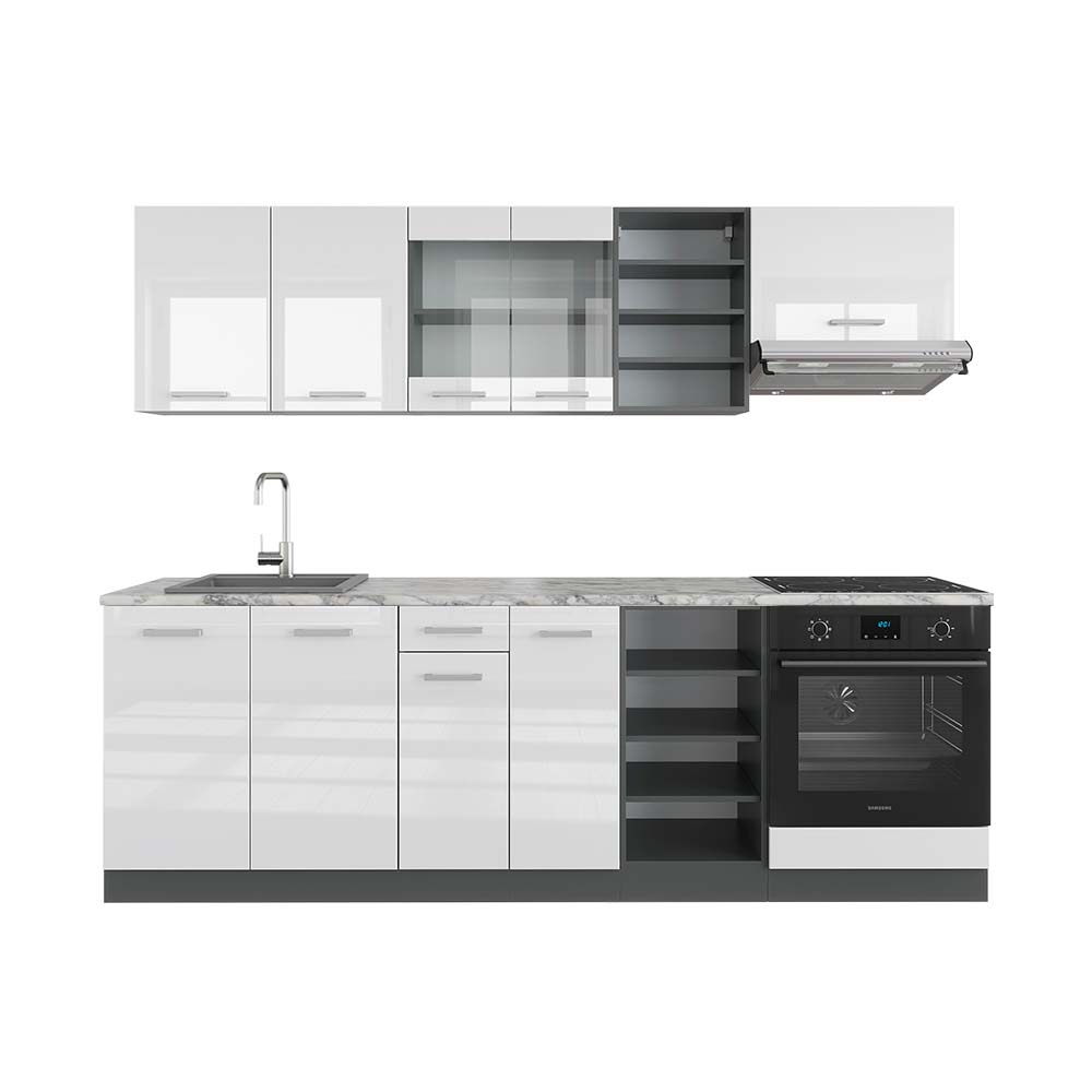 Vicco Zabudowa kuchenna R-Line, Biały wysoki połysk/antracyt, 240 cm , BP Marmur