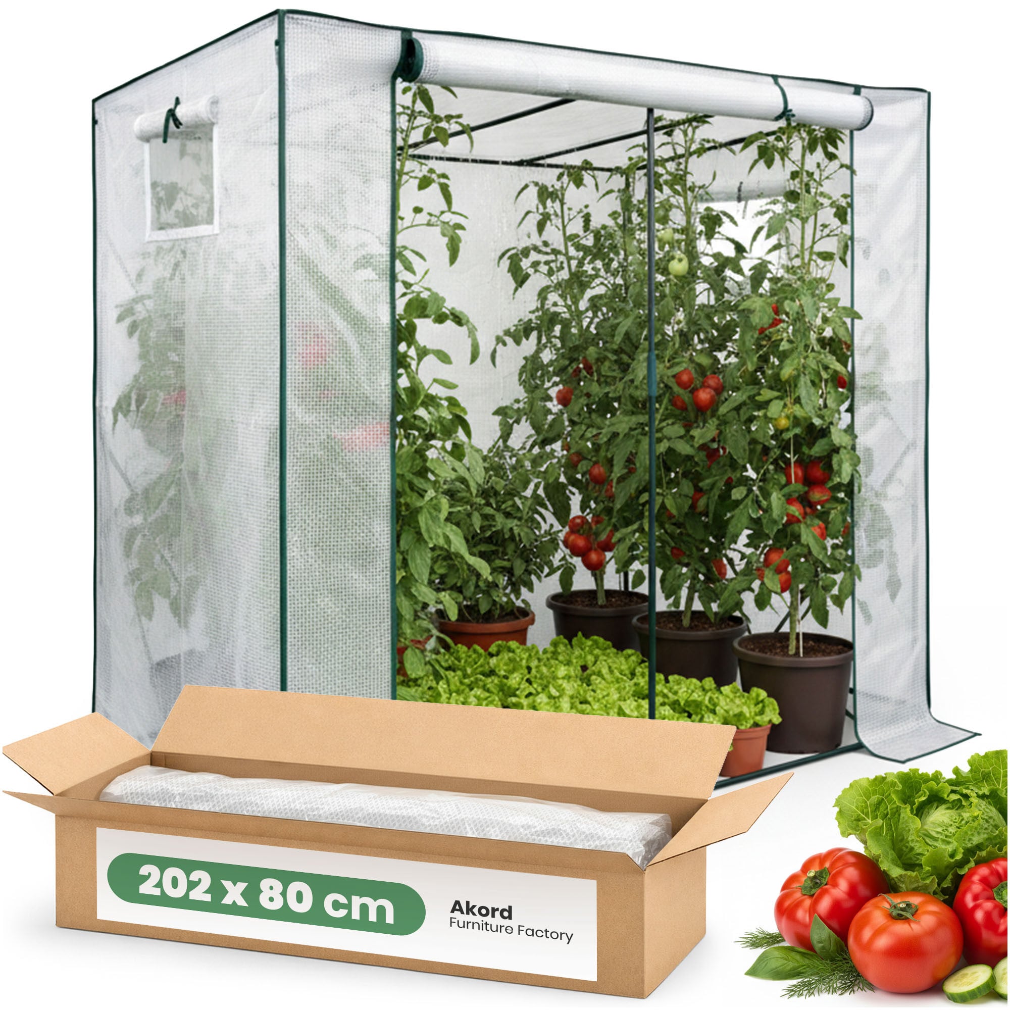 Szklarnia ogrodowa foliowa domek AKORD 1 drzwi 2 okna Biała 202x80x170 cm