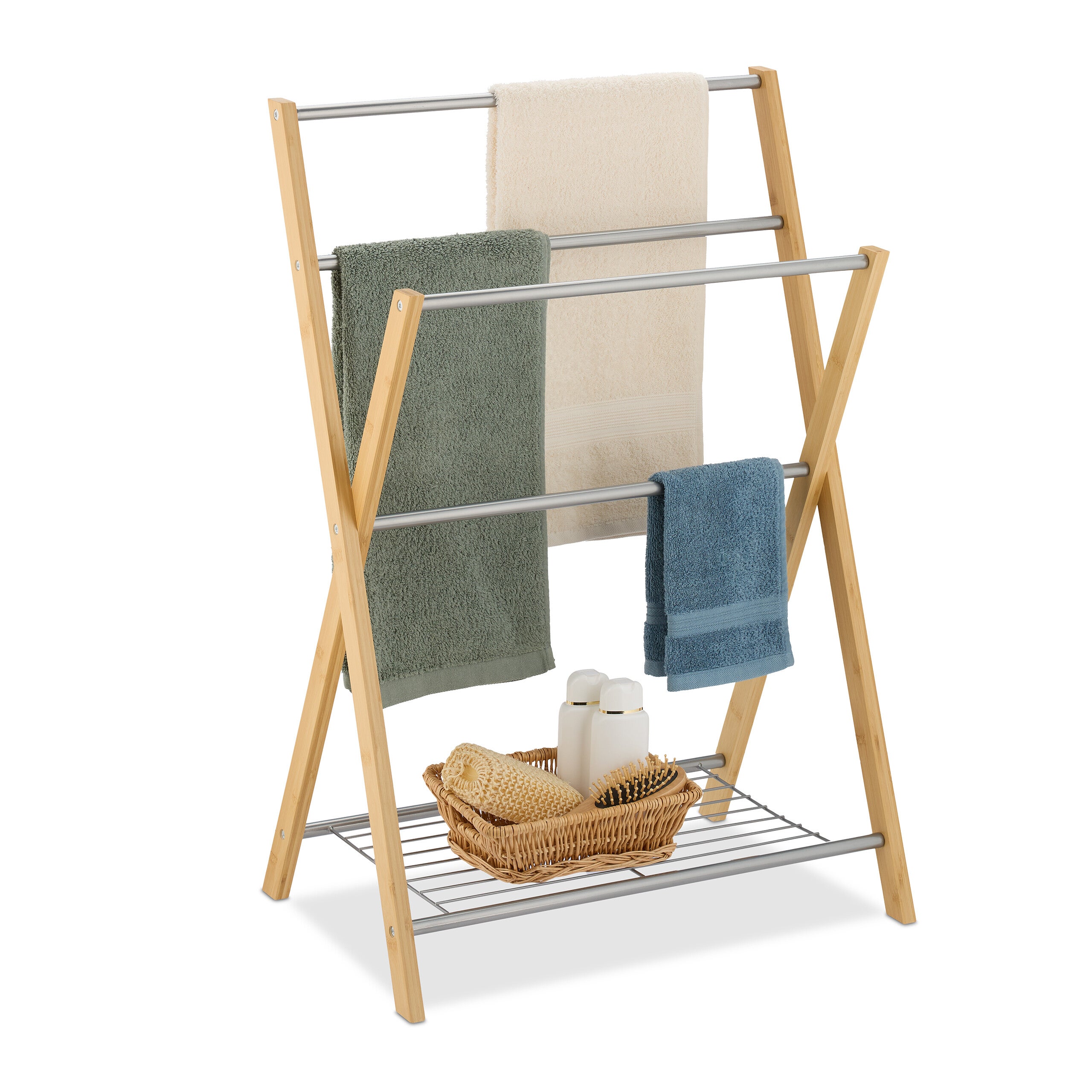 Piantana Porta Asciugamani Relaxdays | 2 Bracci A T, Ferro Grigio, 82x50x19cm - Foto 9