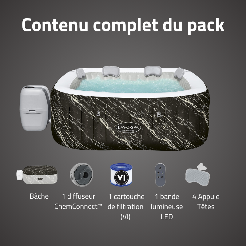 Bestway Spa gonflable carré Lay-Z-Spa Hollywood Luxe AirJet LED 4-6 personnes - 7