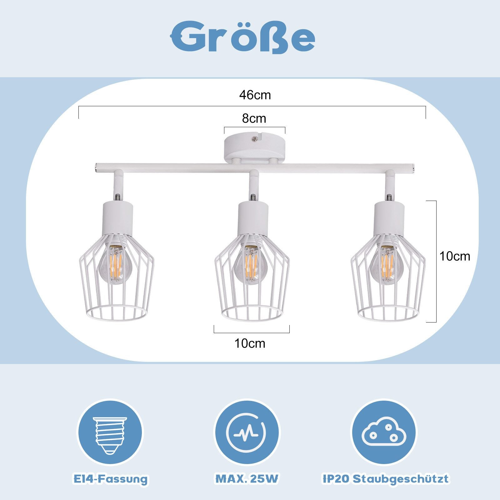 NETTLIFE Foco de Techo，3 luces E14 - Metal, Lámpara de Pasillo Industrial Giratoria 350°, Aplique de Pared para Pasillo y Sala de Estar, Blanco - 5